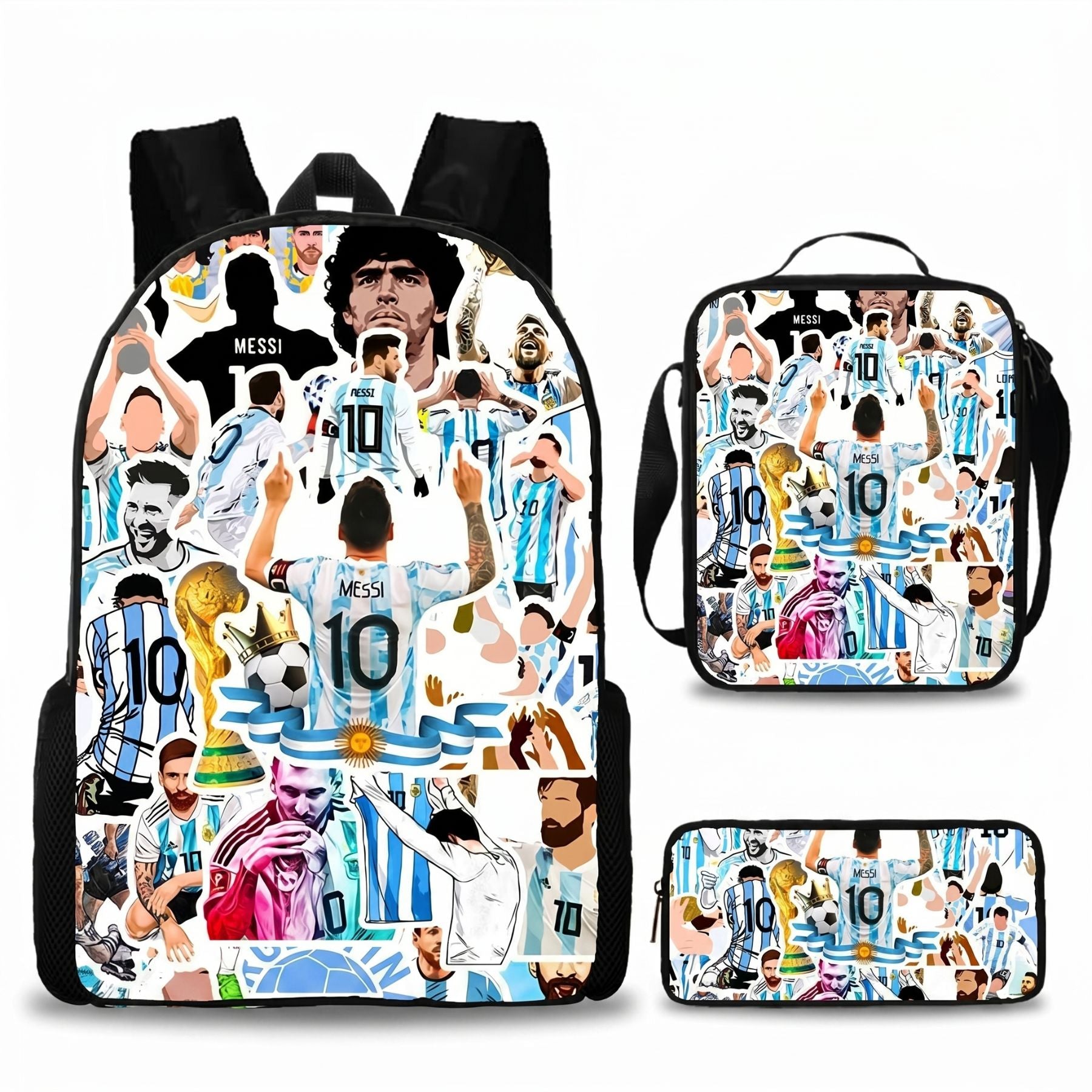 Sac à dos Messi | Ensemble 3 pièces (sac + bandoulière + trousse) | Tissu Oxford résistant