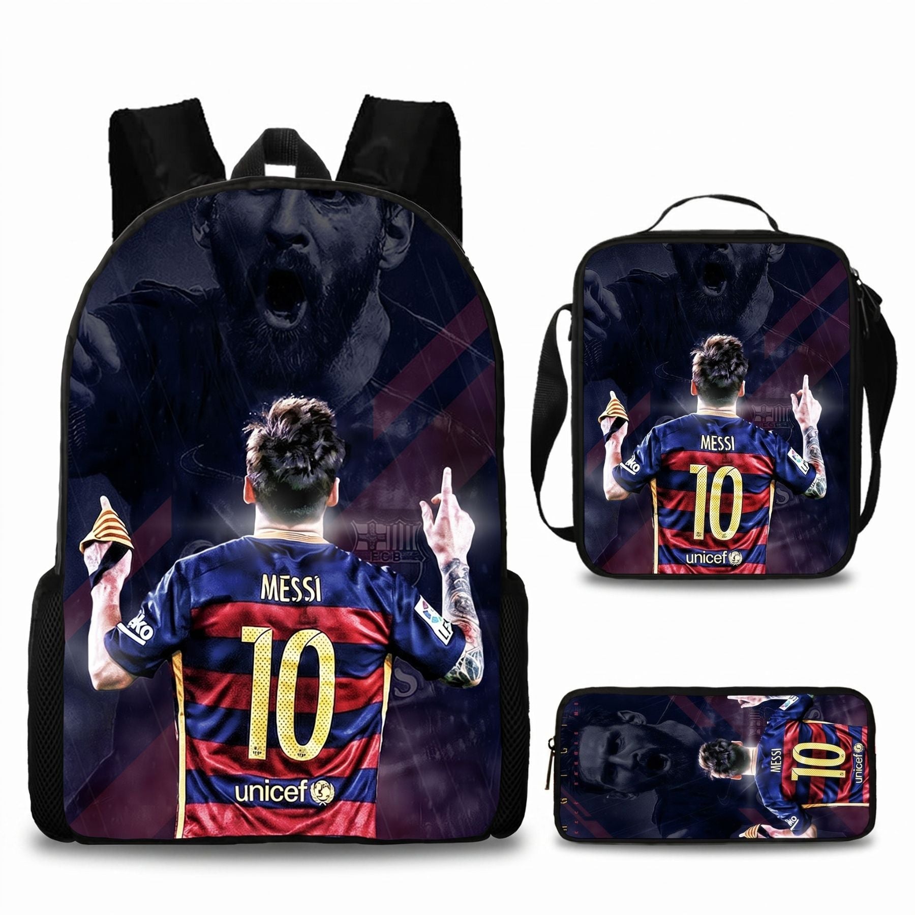 Sac à dos Messi | Ensemble 3 pièces (sac + bandoulière + trousse) | Tissu Oxford résistant
