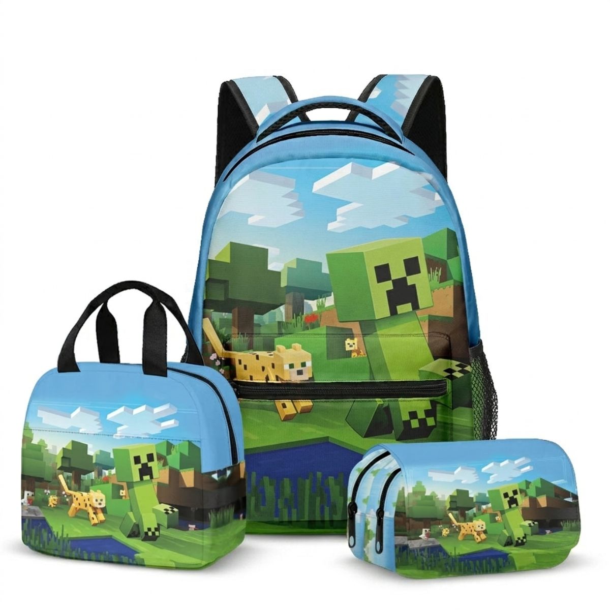Sac à dos Minecraft | Ensemble 3 pièces  (sac + bandoulière + trousse) | Polyester résistant