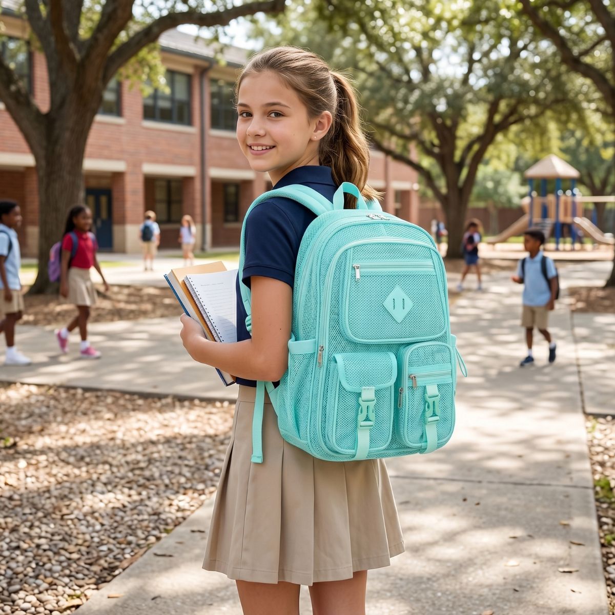 Sac à dos Scolaire grillagé | Multiples poches | Polyester résistant
