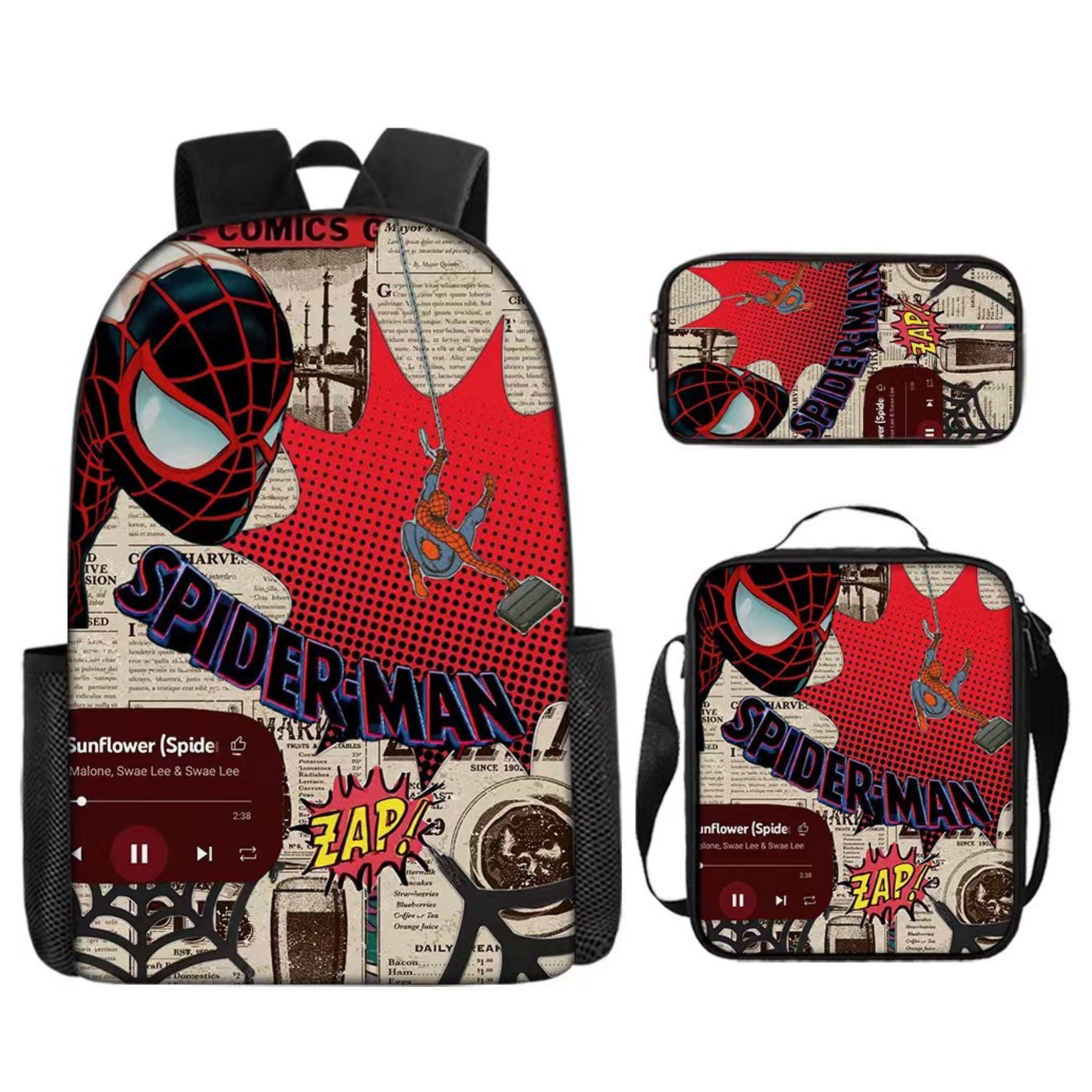 Sac à dos Spider-Man | Kit 3 pièces (sac + bandoulière + trousse)  | Polyester résistant