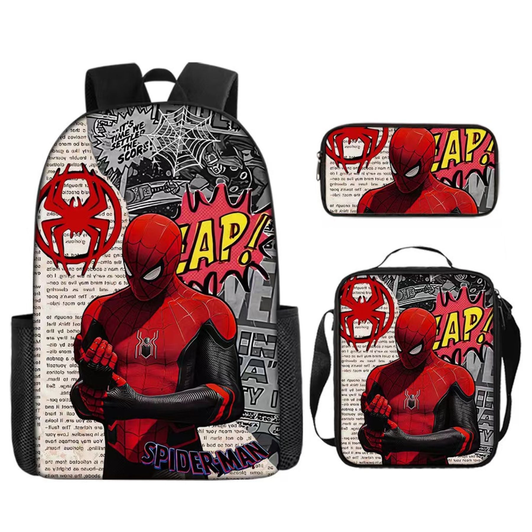 Sac à dos Spider-Man | Kit 3 pièces (sac + bandoulière + trousse)  | Polyester résistant
