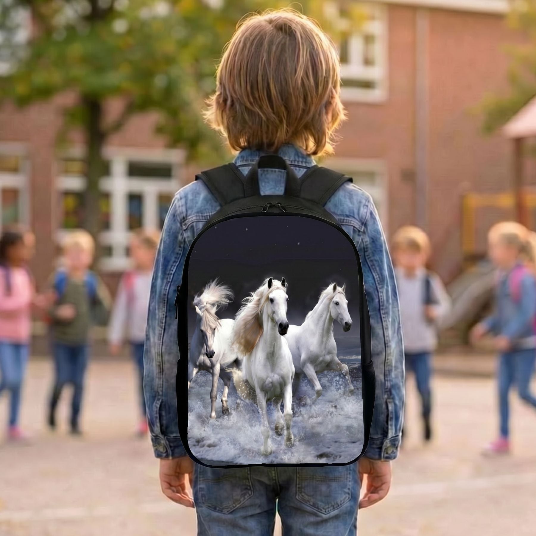 Sac à dos chevaux blancs | Bretelles réglables | Polyester résistant | Port confortable