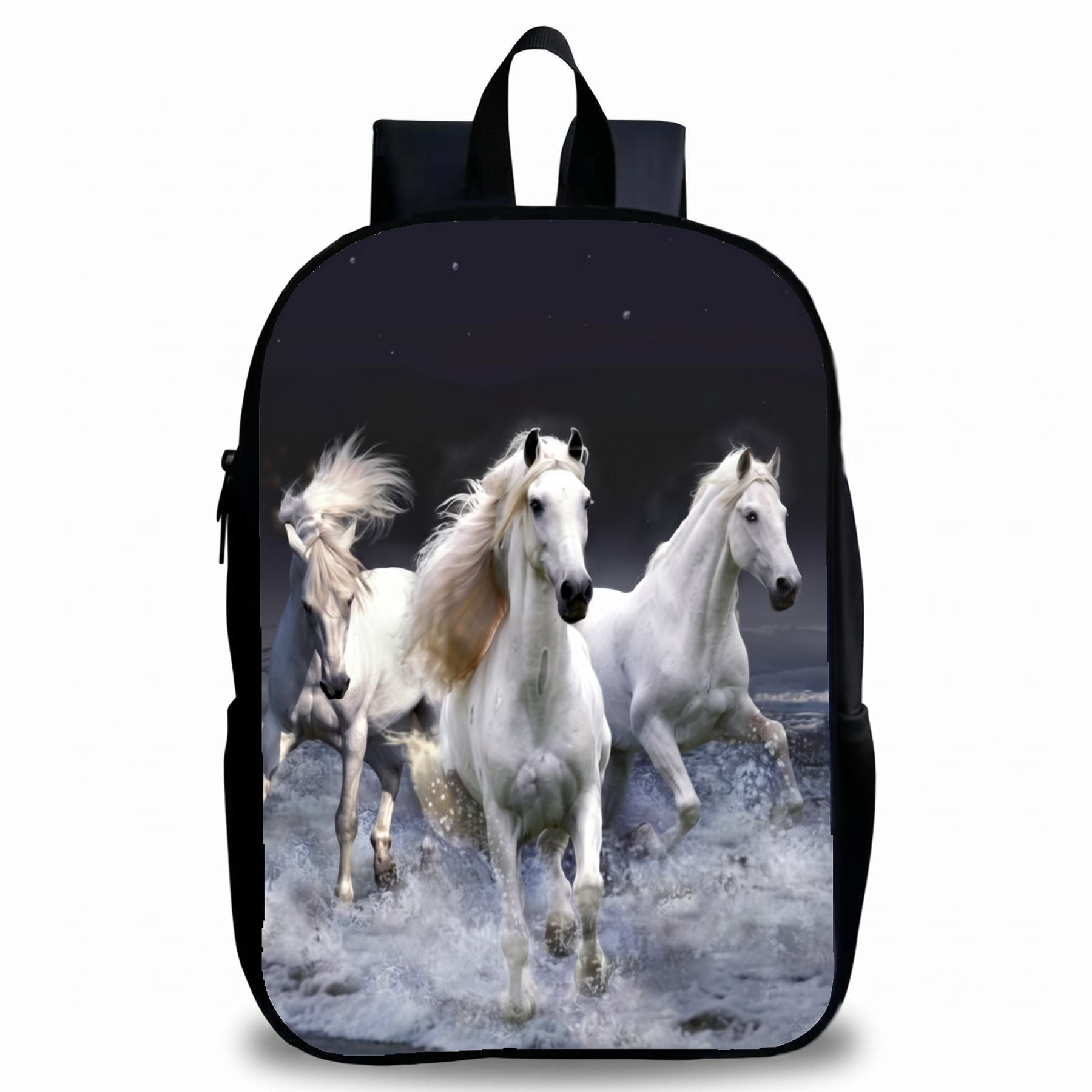 Sac à dos chevaux blancs | Bretelles réglables | Polyester résistant | Port confortable