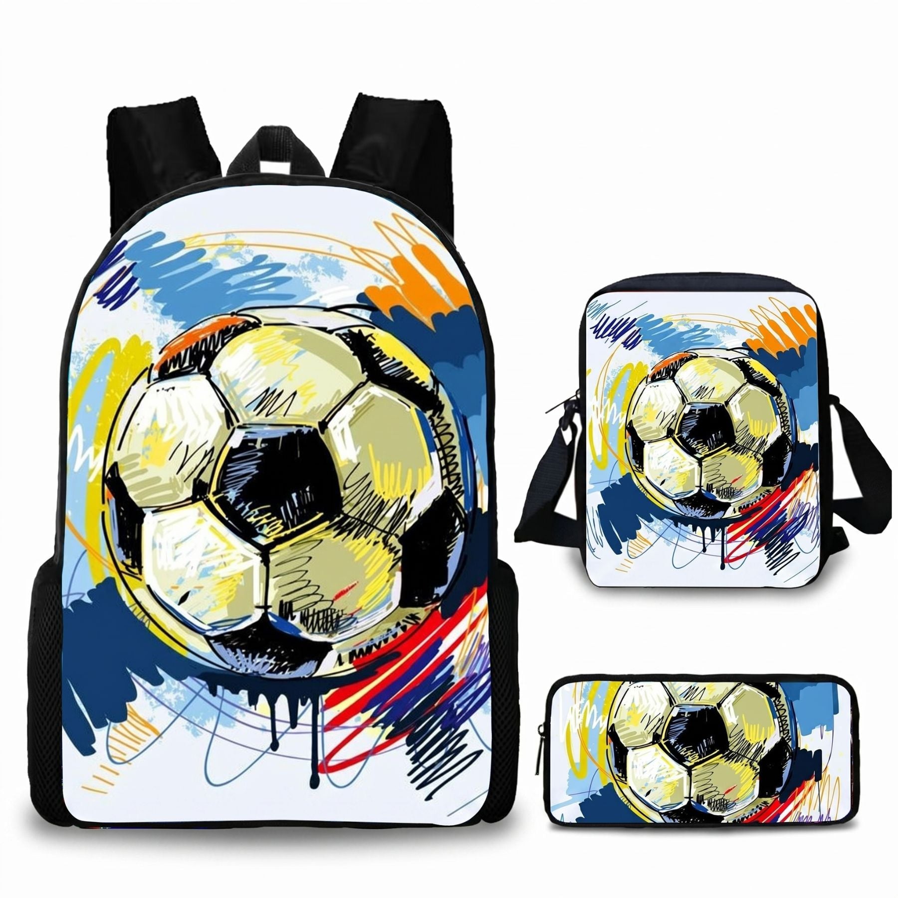 Sac à dos enfant football | Kit 3 pièces (sac + bandoulière + trousse) | Oxford résistant