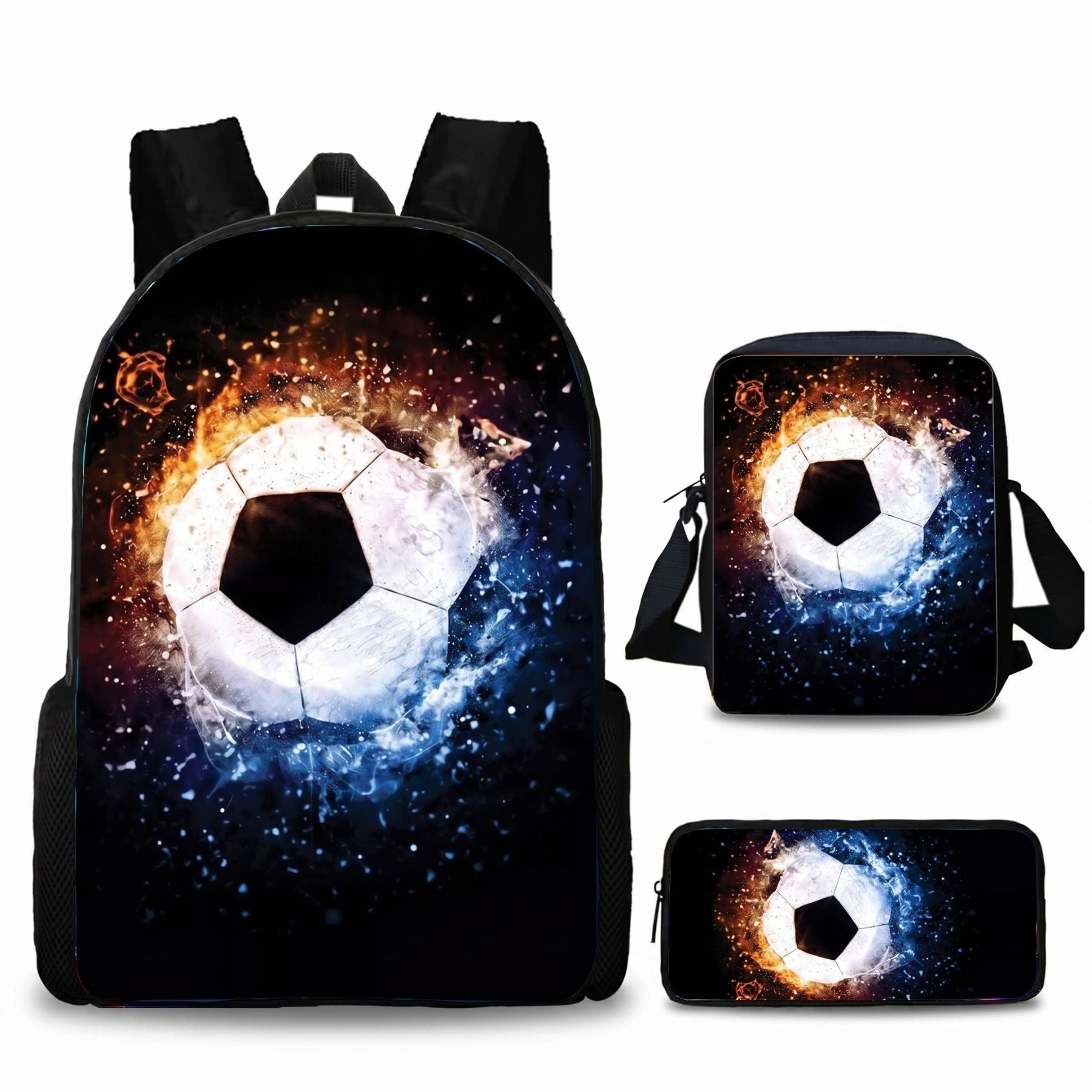 Sac à dos enfant football | Kit 3 pièces (sac + bandoulière + trousse) | Oxford résistant