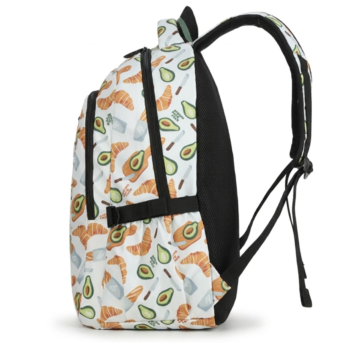 Sac à dos en polyester | Motif avocats et croissants | Bretelles respirantes | Usage quotidien