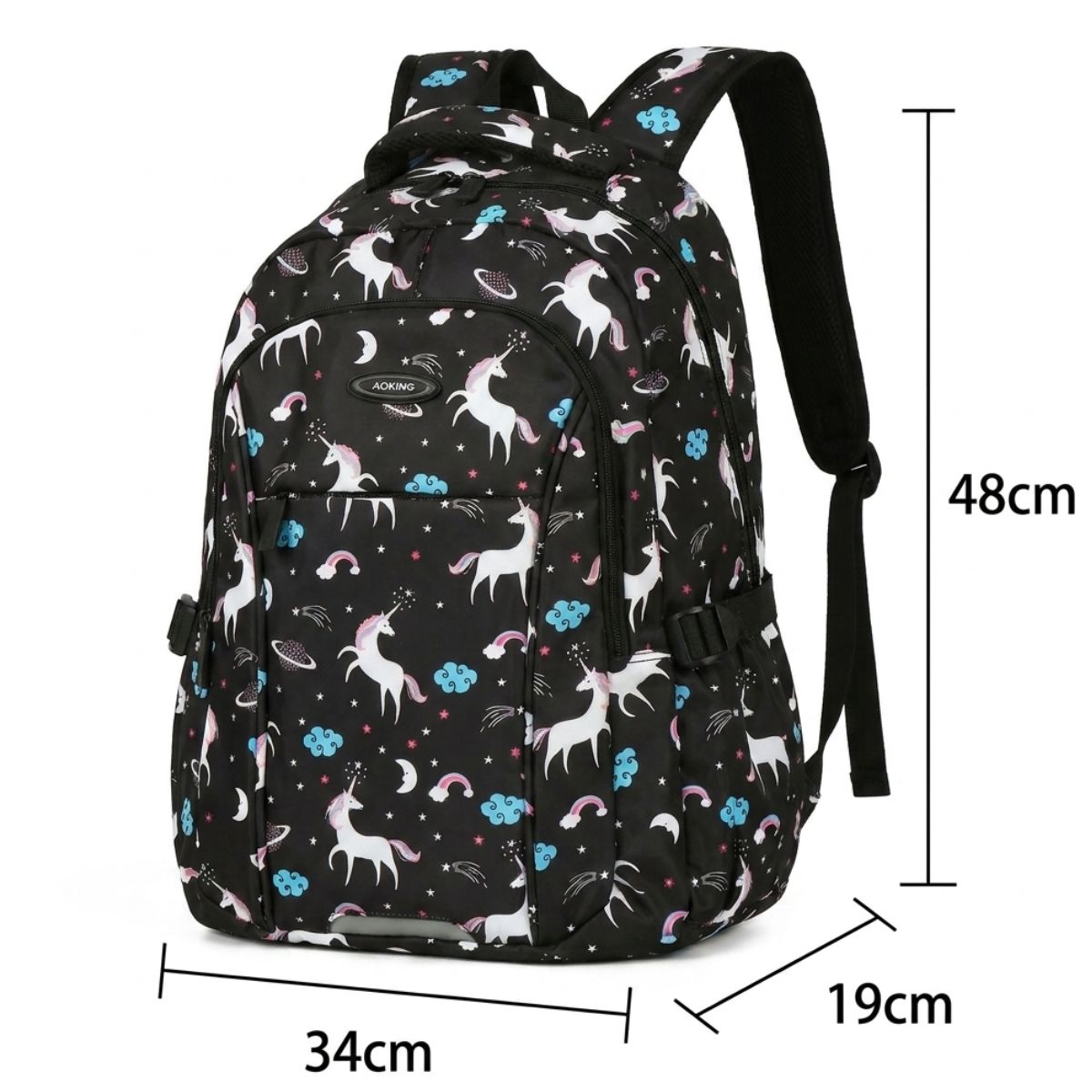 Sac à dos en polyester | Motif licornes | Bretelles respirantes | Usage quotidien