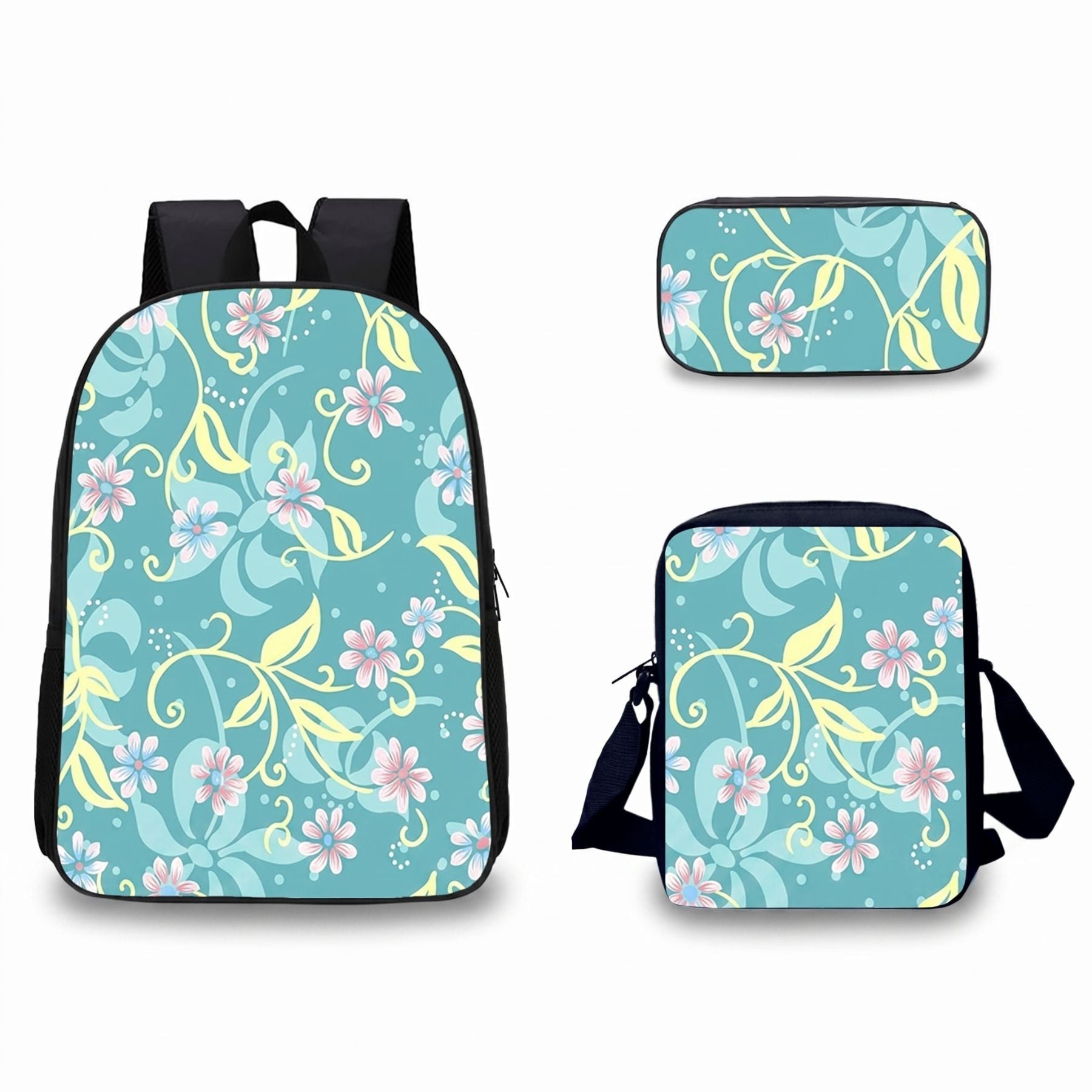 Sac à dos floral pour enfant | Ensemble 3 pièces (sac + bandoulière + trousse) | Oxford imperméable