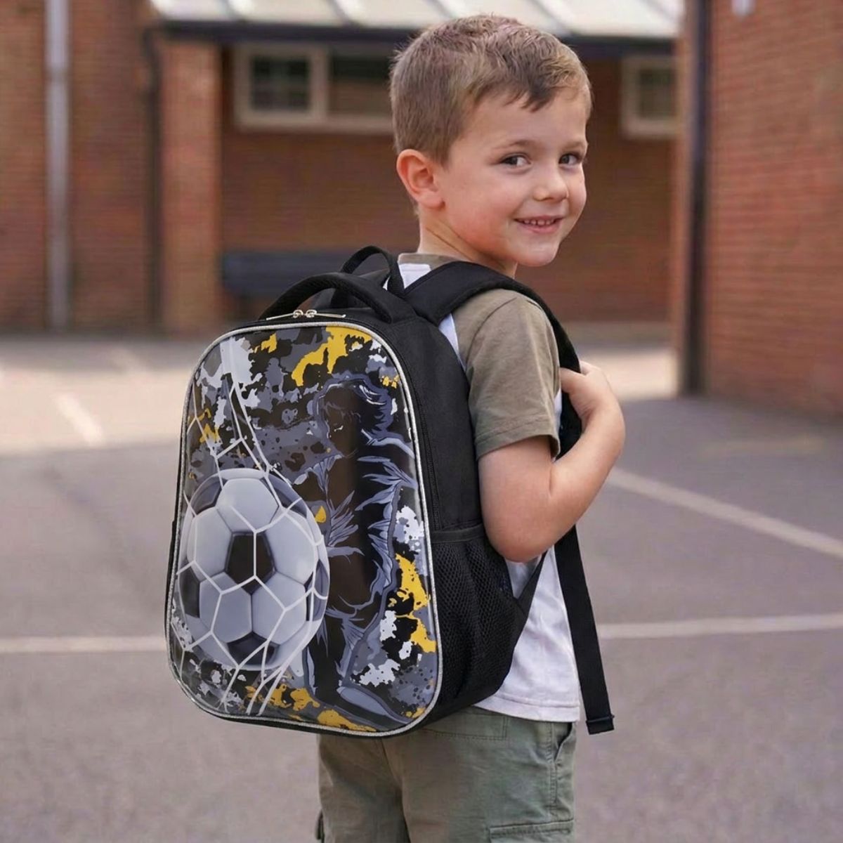 Sac à dos football coque rigide | Polyester résistant | Bretelles confortables | Usage scolaire