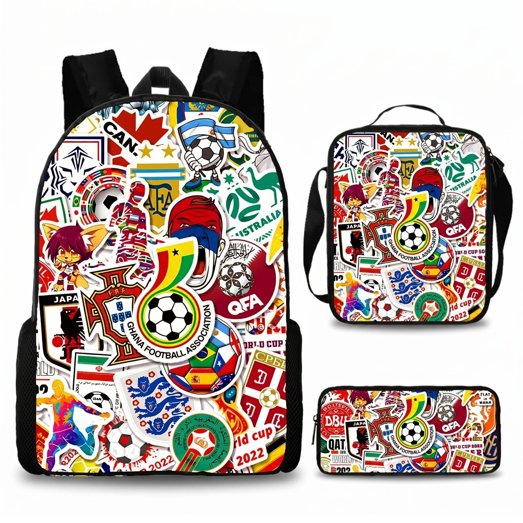 Sac à dos football coupe du monde | Ensemble 3 pièces (sac + bandoulière + trousse) | Tissu Oxford résistant