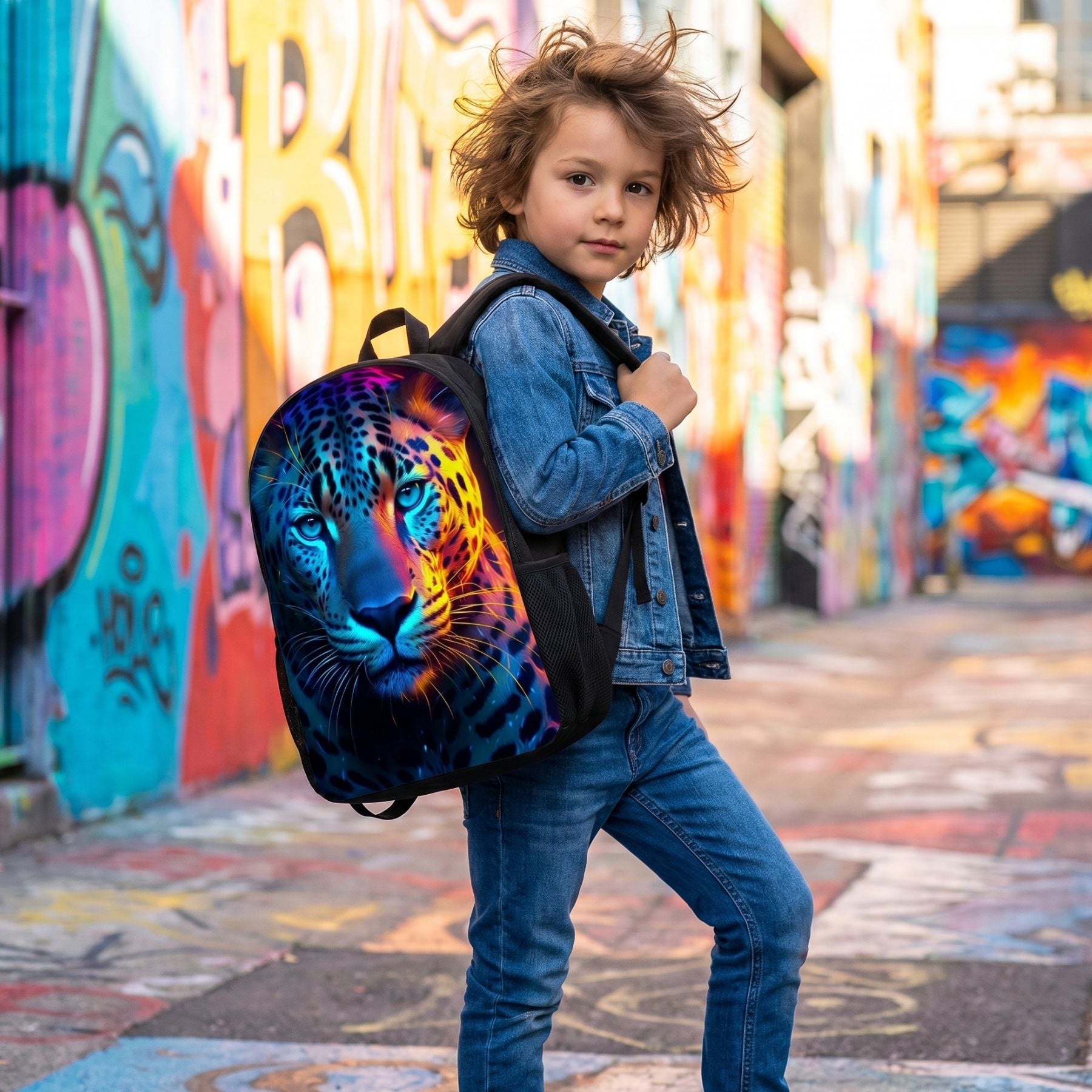 Sac à dos léopard pour enfant | Ensemble 3 pièces (sac + lunch bag + trousse) | Oxford résistant
