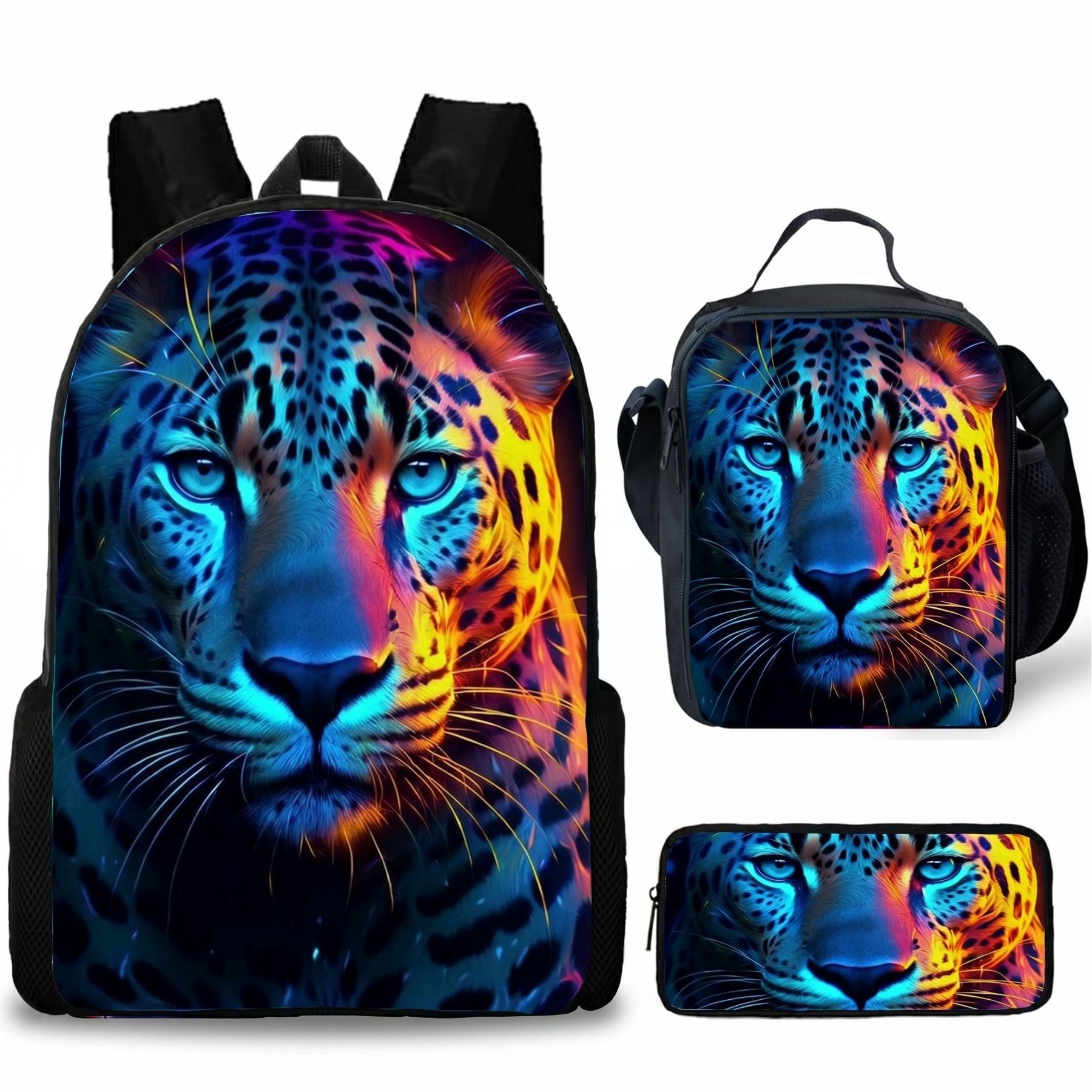 Sac à dos léopard pour enfant | Ensemble 3 pièces (sac + lunch bag + trousse) | Oxford résistant