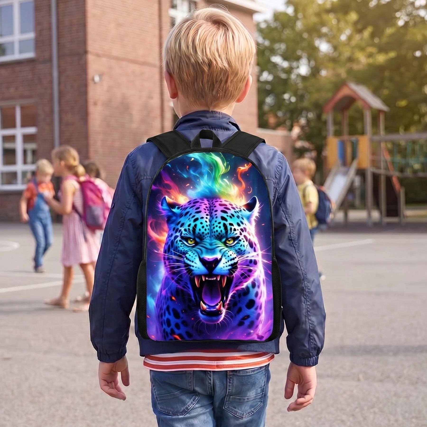 Sac à dos léopard rugissant pour enfant  | Ensemble 3 pièces | Oxford imperméable | Idéal pour école