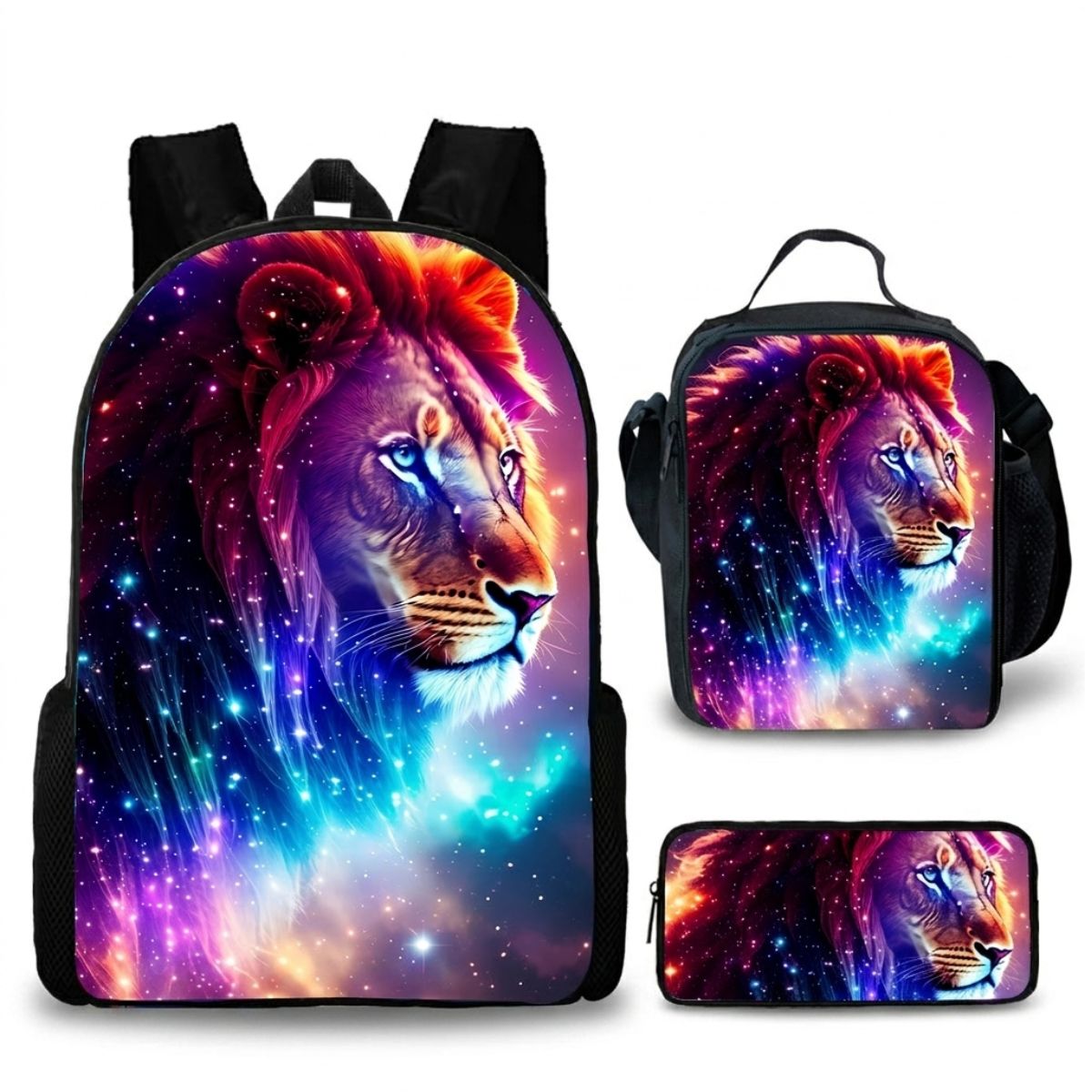 Sac à dos lion | Kit 3 pièces (sac + lunch bag + trousse) | Tissu Oxford