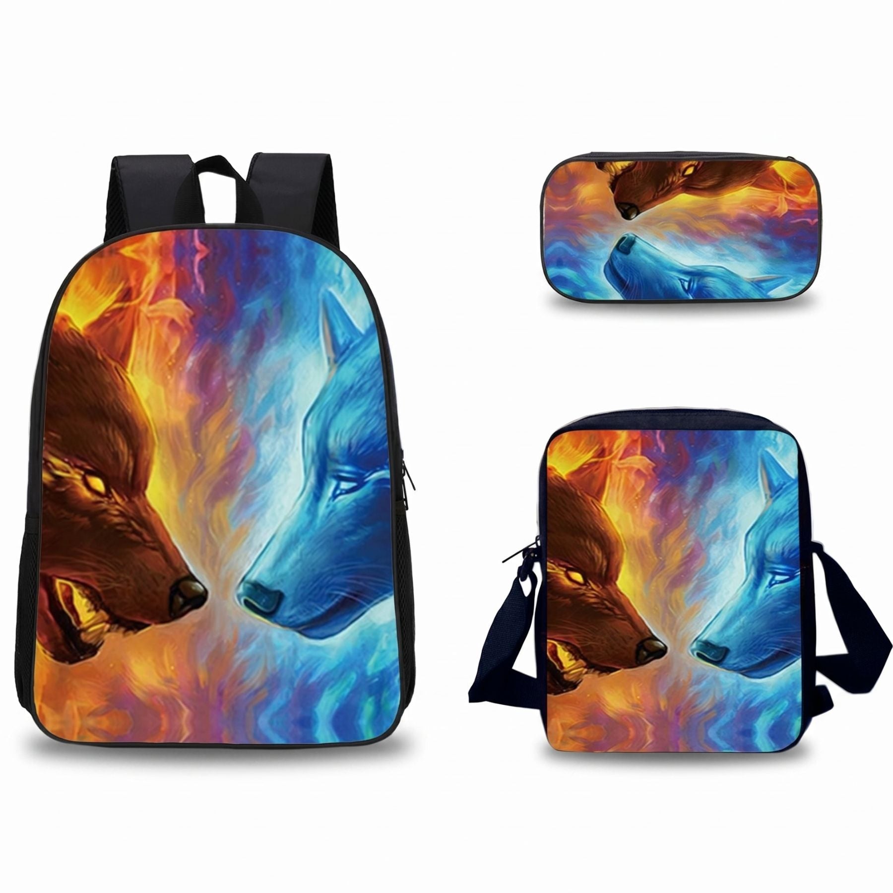 Sac à dos loup | Kit 3 pièces (sac + bandoulière + trousse) | Nylon résistant