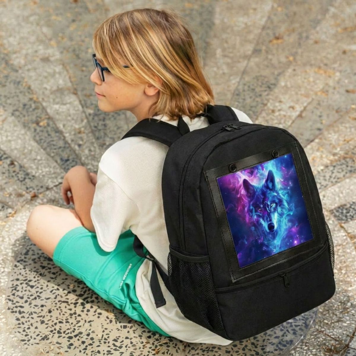 Sac à dos loup galaxie bleu | Polyester résistant | Bretelles confortables | Style moderne