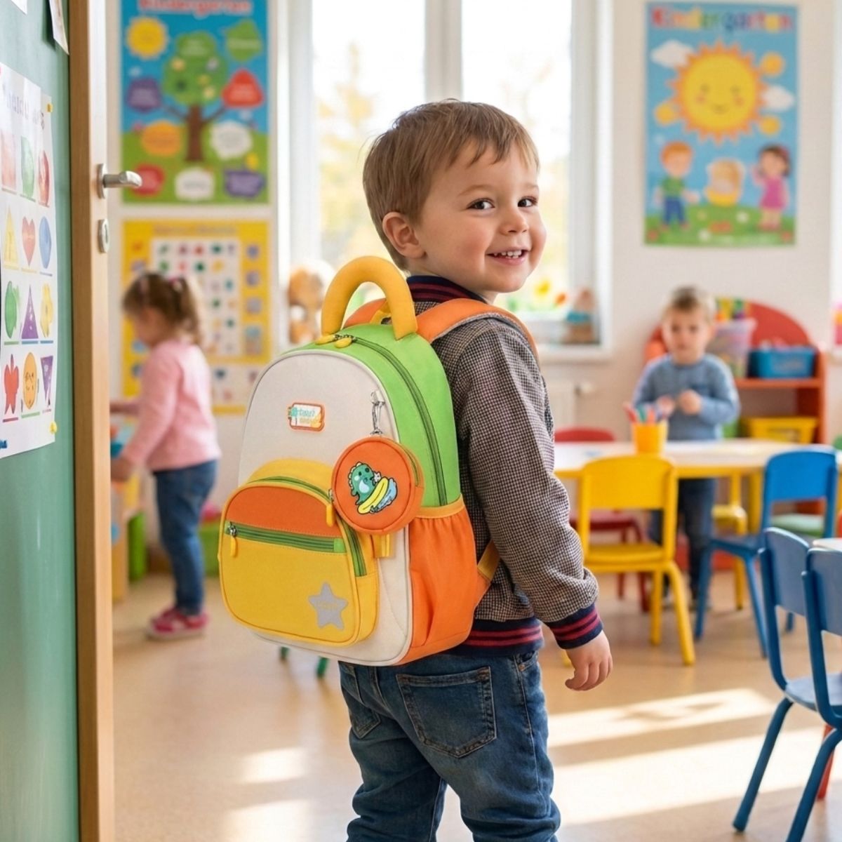 Sac à dos maternelle pastel | Pochette incluse | Tissu Oxford résistant | Transport facile