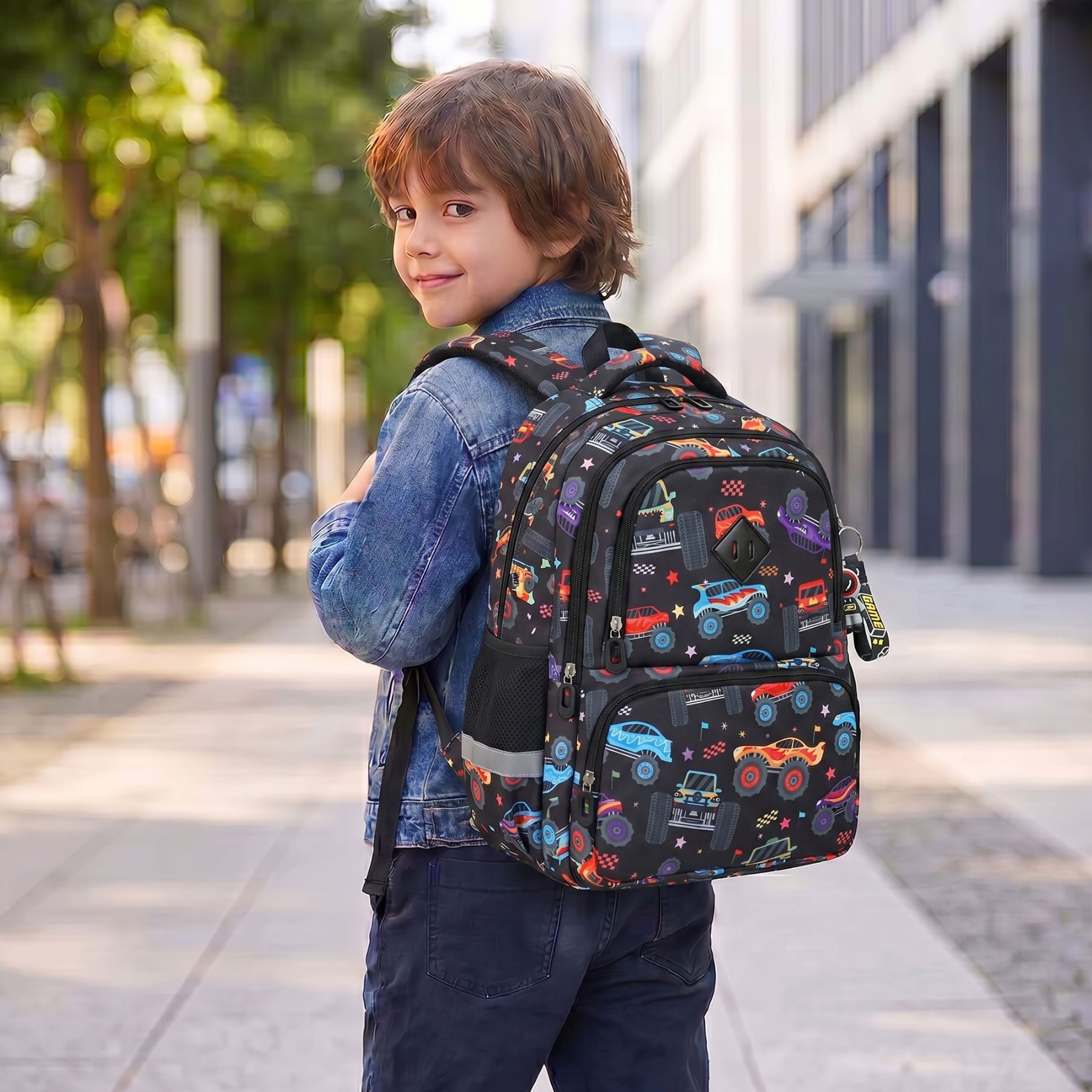 Sac à dos motif Camions | Grande capacité | Oxford résistant | Multi-rangements pratiques