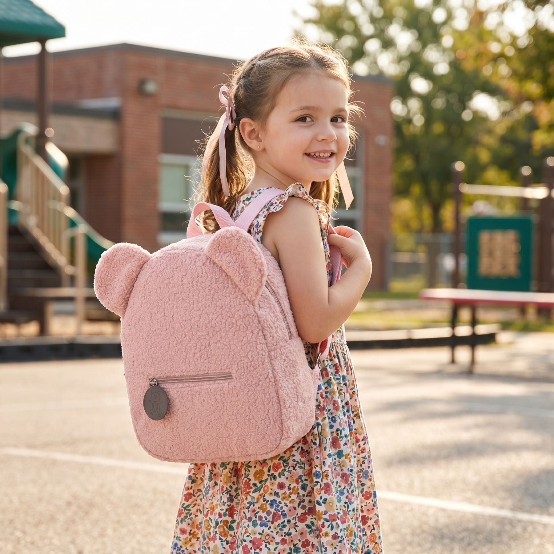 Sac à dos oreilles ourson pour fille | Bretelles confortables | Tissu peluche doux | Idéal maternelle
