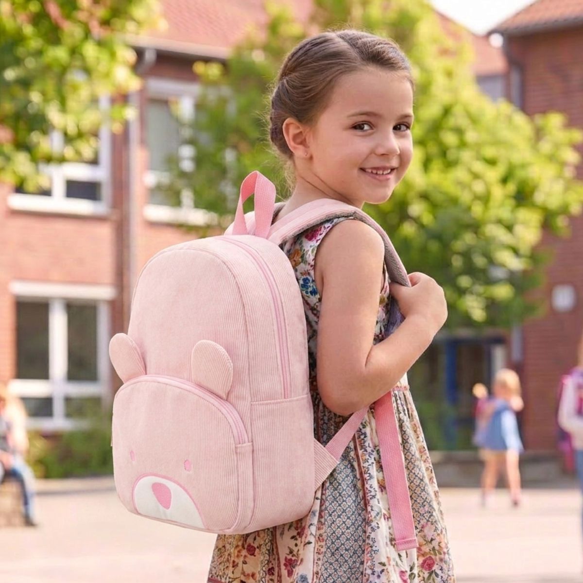 Sac à dos ourson maternelle | Compartiment zippé | Velours anti-usure