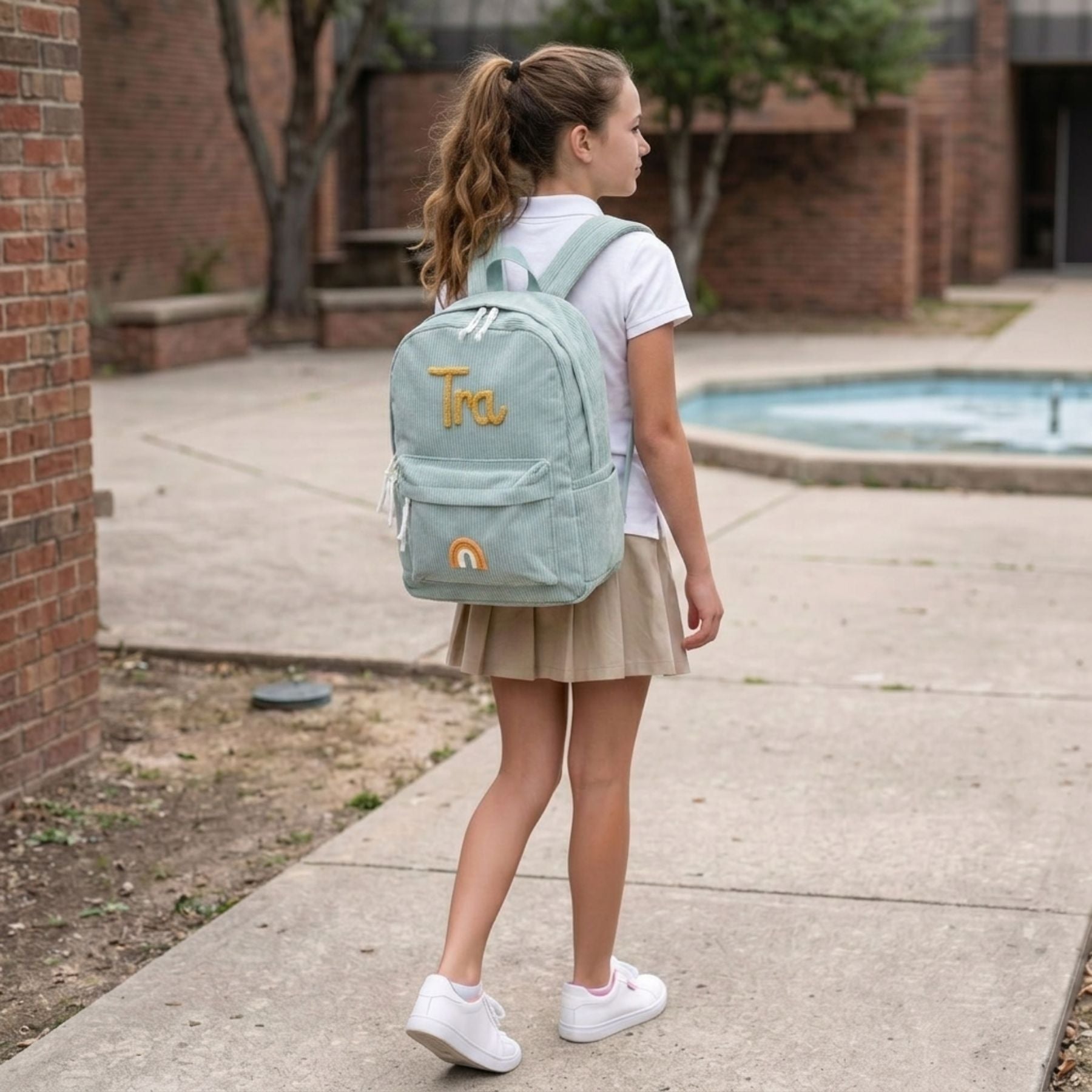 Sac à dos personnalisé en velours côtelé | Prénom en corde | Grande capacité | Style tendance