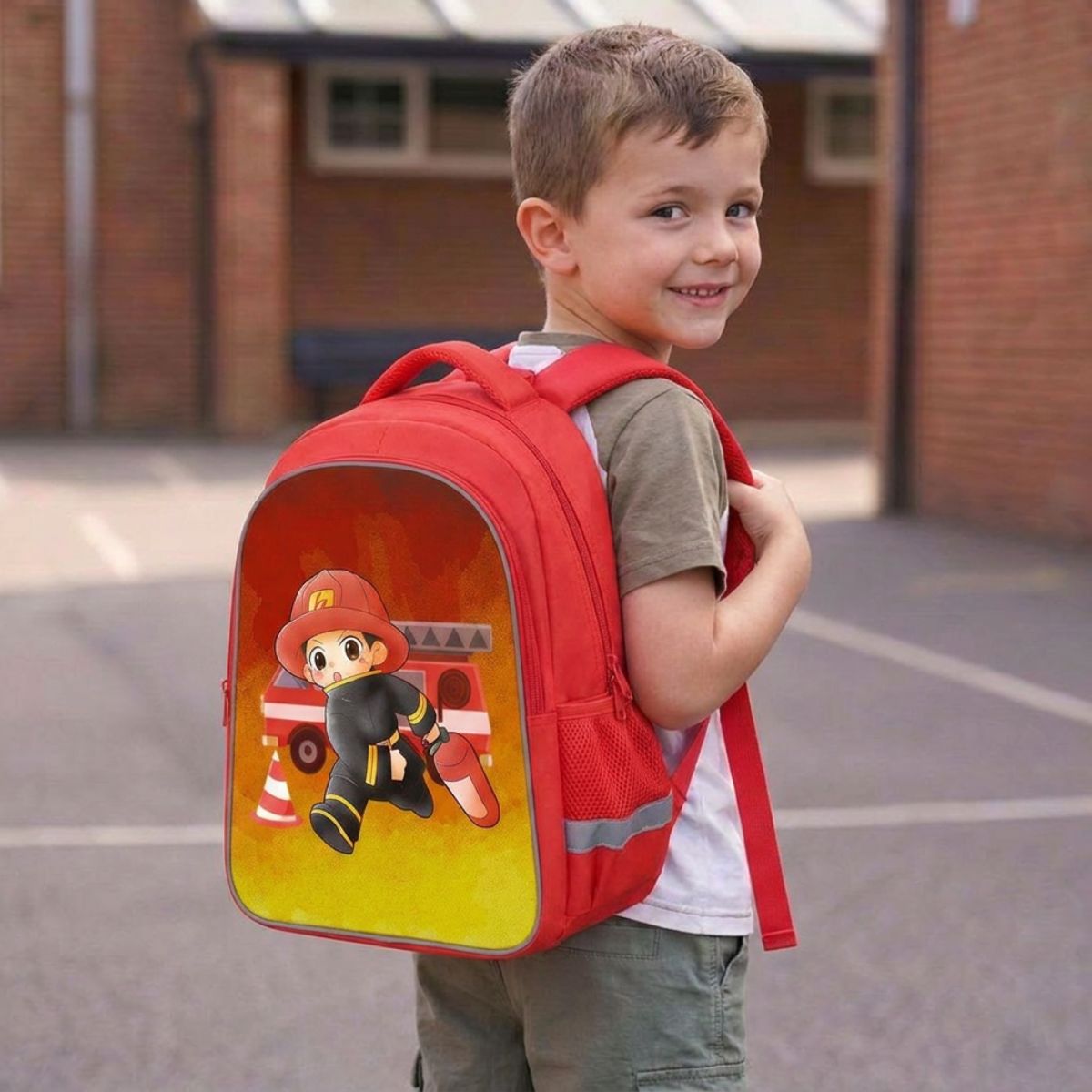 Sac à dos pompier rouge | Double compartiment | Polyester résistant | Grande capacité