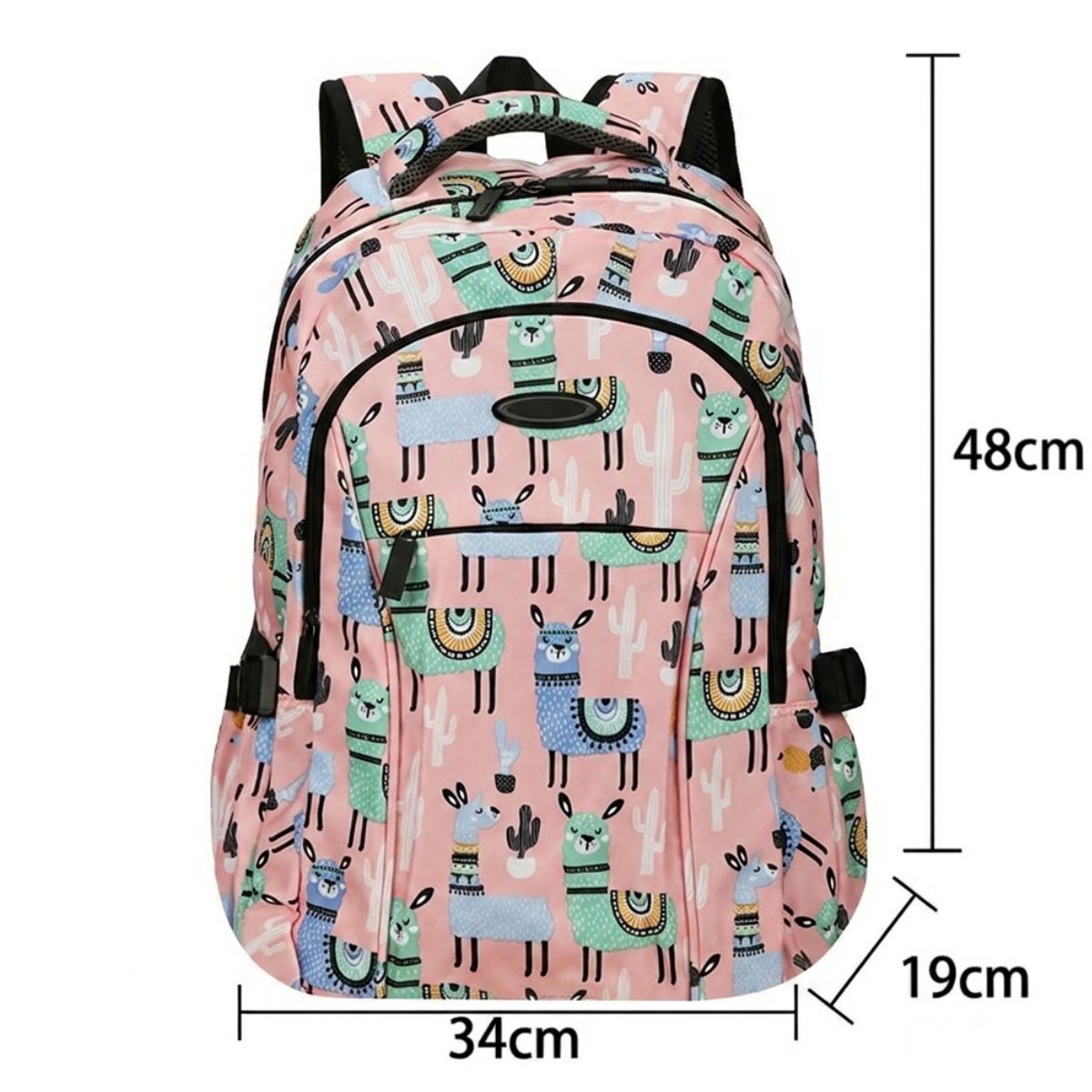 Sac à dos pour fille en polyester | Motif lamas | Bretelles respirantes | Usage quotidien