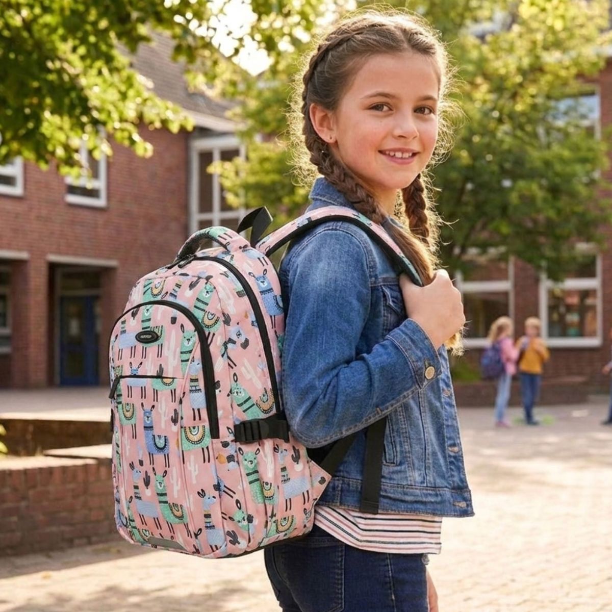 Sac à dos pour fille en polyester | Motif lamas | Bretelles respirantes | Usage quotidien