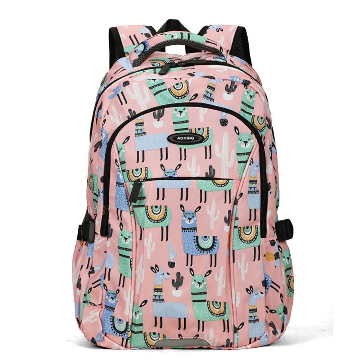 Sac à dos pour fille en polyester | Motif lamas | Bretelles respirantes | Usage quotidien
