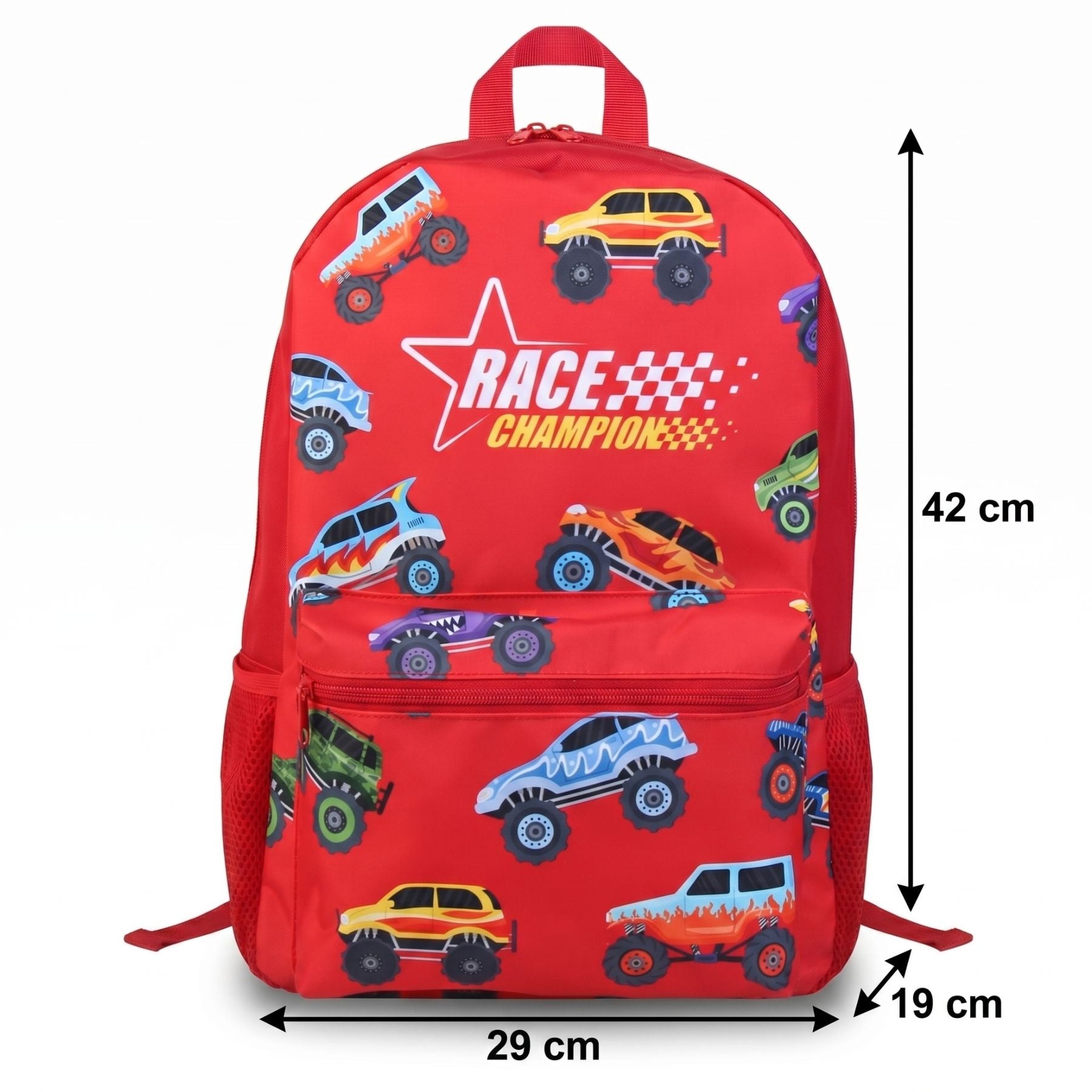 Sac à dos rouge motifs voitures pour enfant | Grande capacité | Polyester résistant | Style moderne