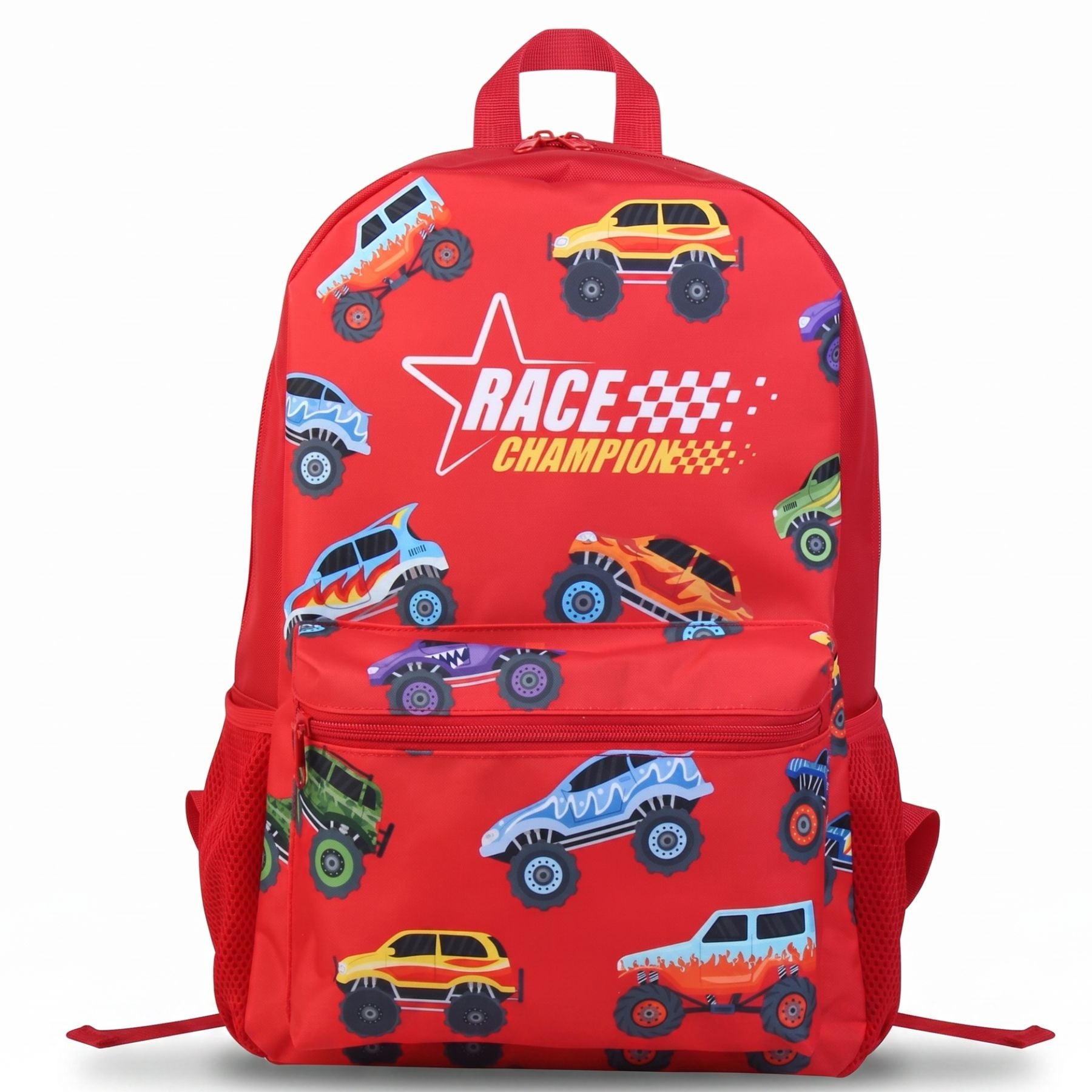 Sac à dos rouge motifs voitures pour enfant | Grande capacité | Polyester résistant | Style moderne