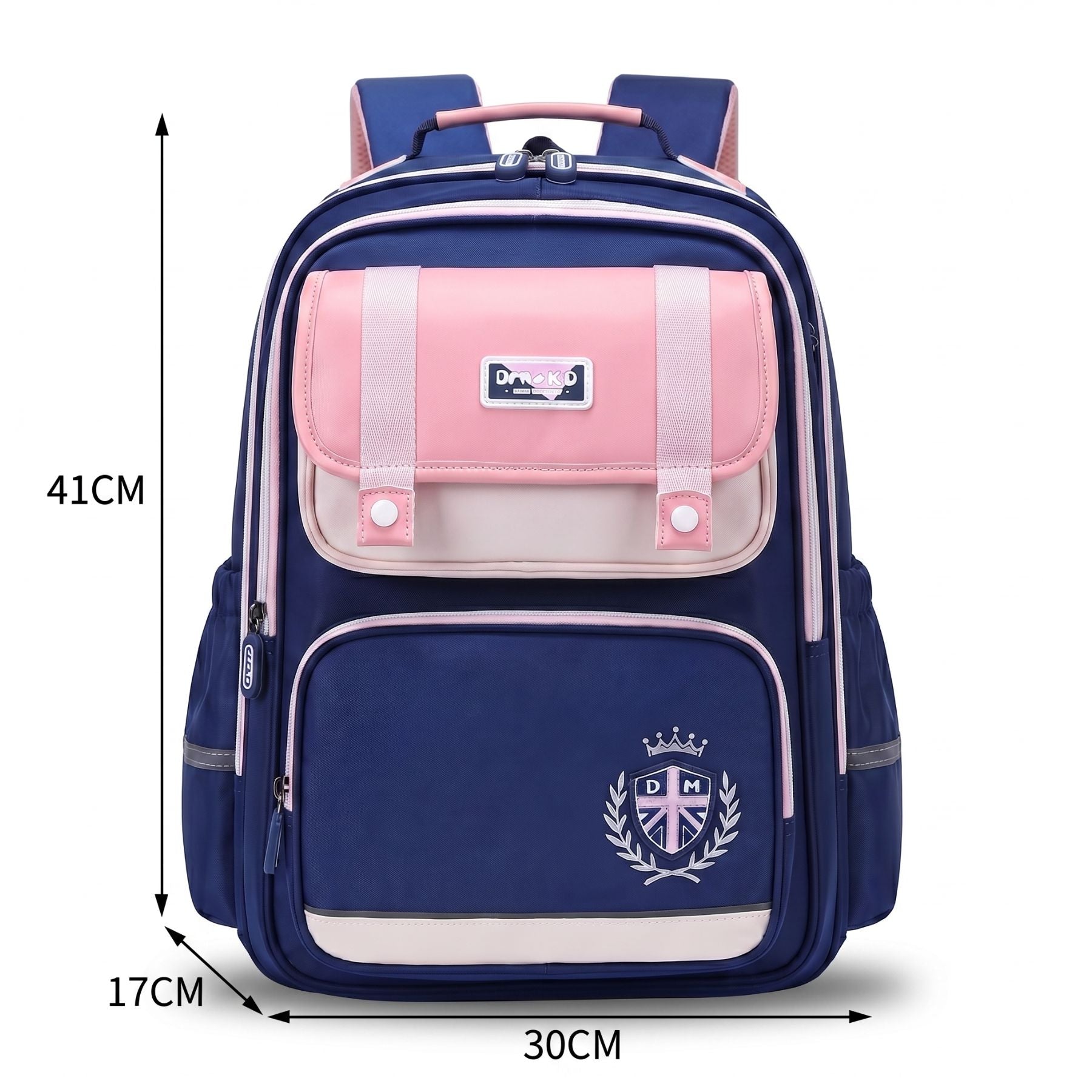 Sac à dos scolaire bleu royal et rose | Ensemble 3 pièces (sac + petit sac bandoulière + trousse) | Tissu Oxford résistant