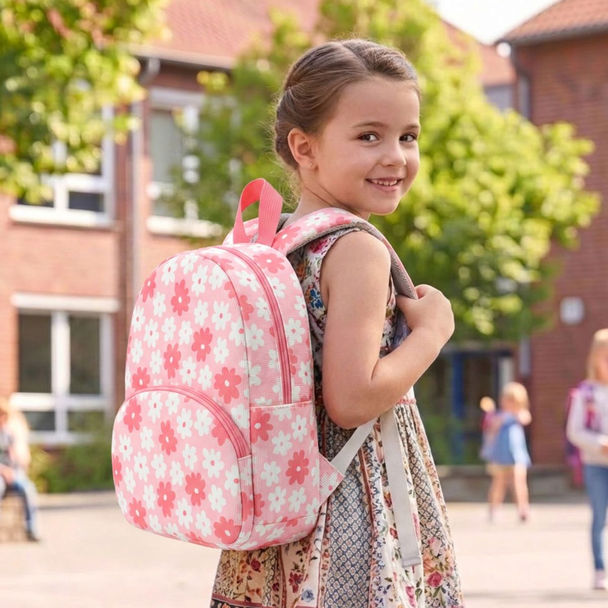 Sac à dos scolaire floral marternelle | Bretelles confortables | Velours côtelé