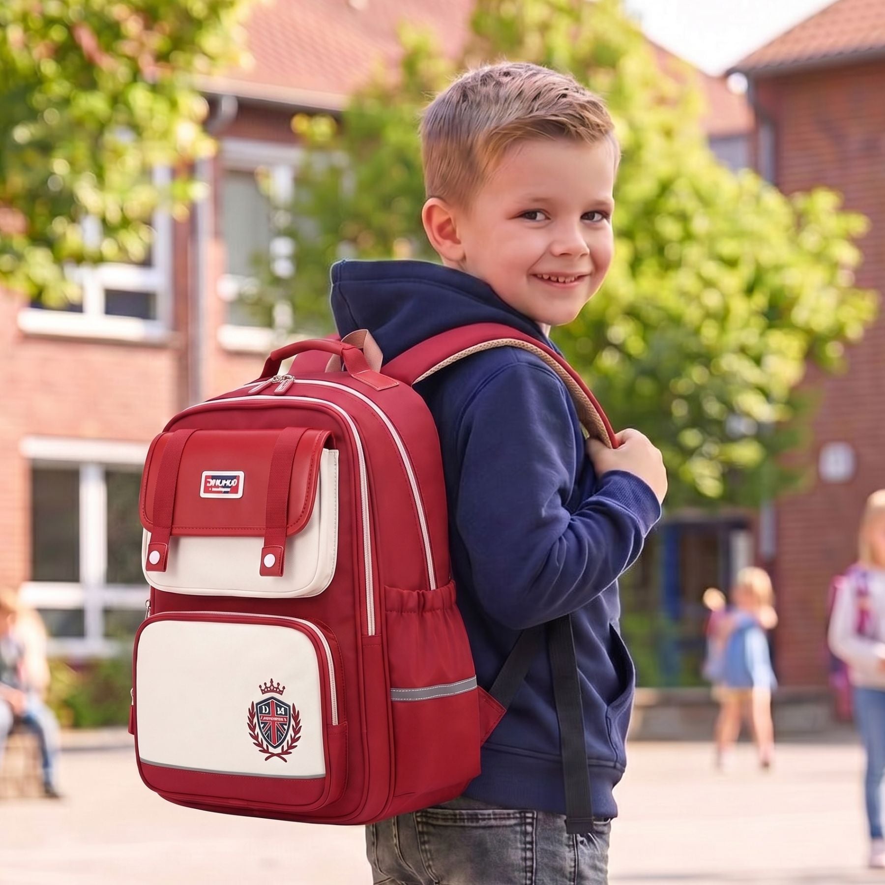 Sac à dos scolaire rouge Bordeaux | Ensemble 3 pièces (sac + petit sac bandoulière + trousse) | Tissu Oxford résistant