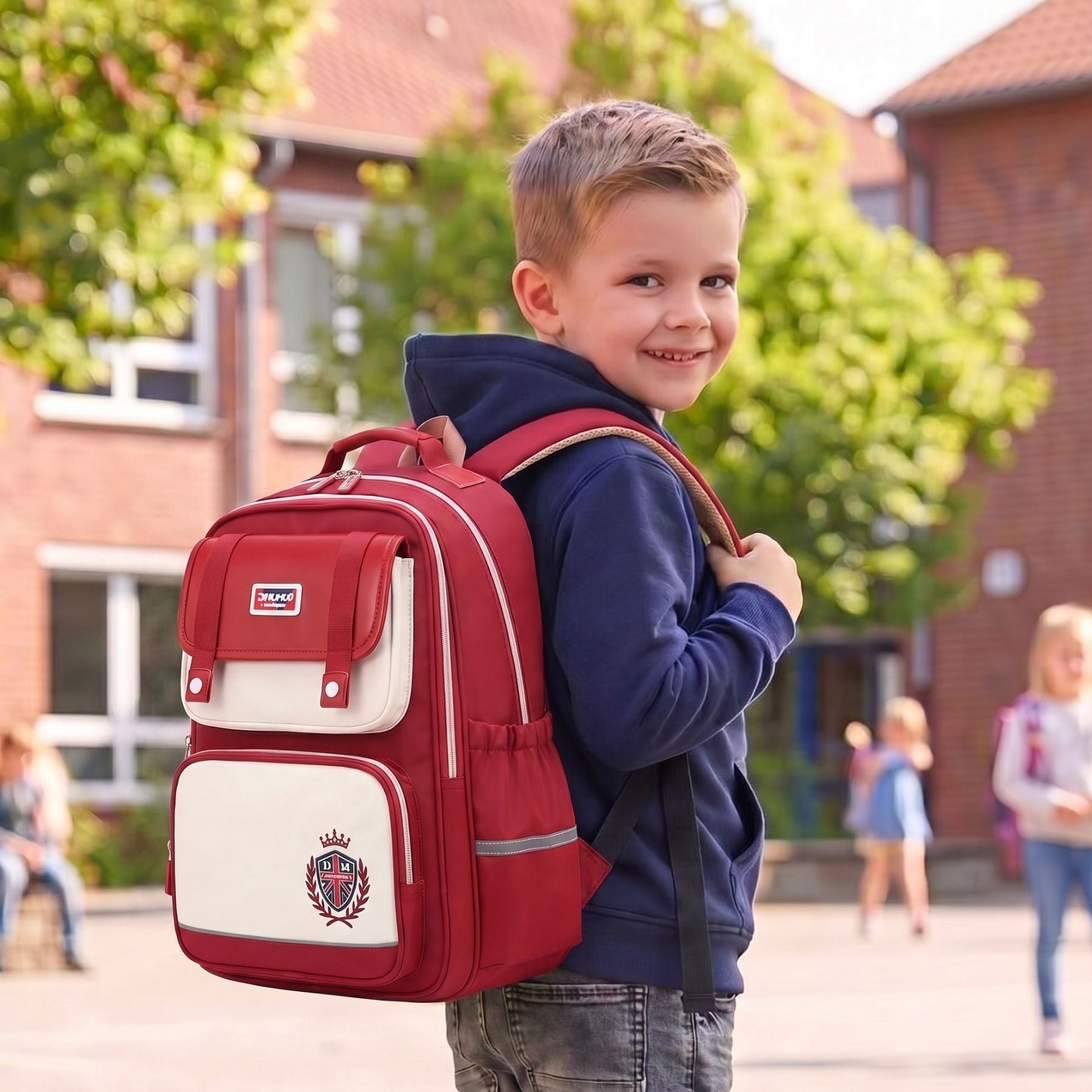 Sac à dos scolaire rouge | Grande capacité | Tissu Oxford imperméable | Port confortable