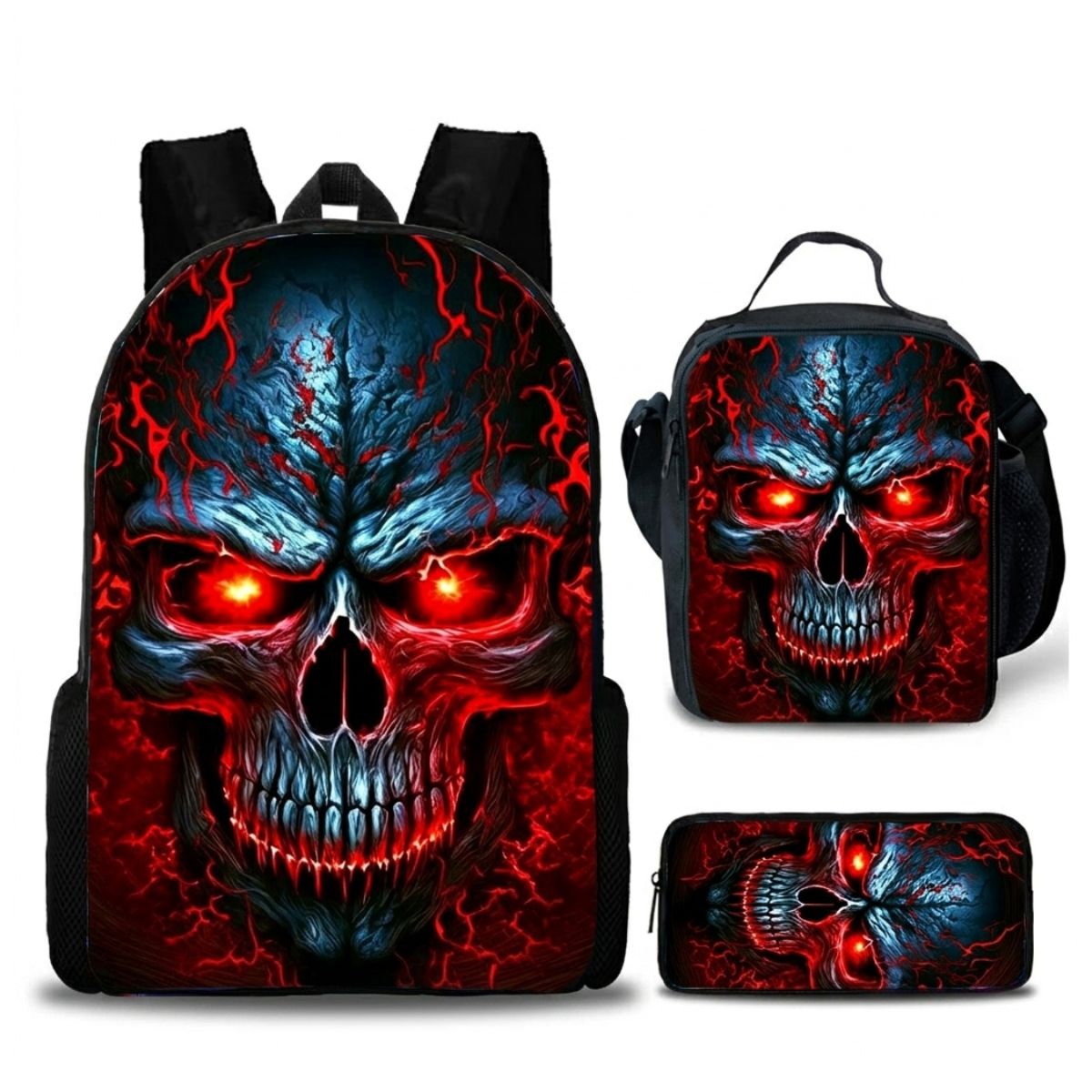 Sac à dos squelette | Ensemble 3 pièces (sac + lunch bag + trousse) | Tissu Oxford résistant