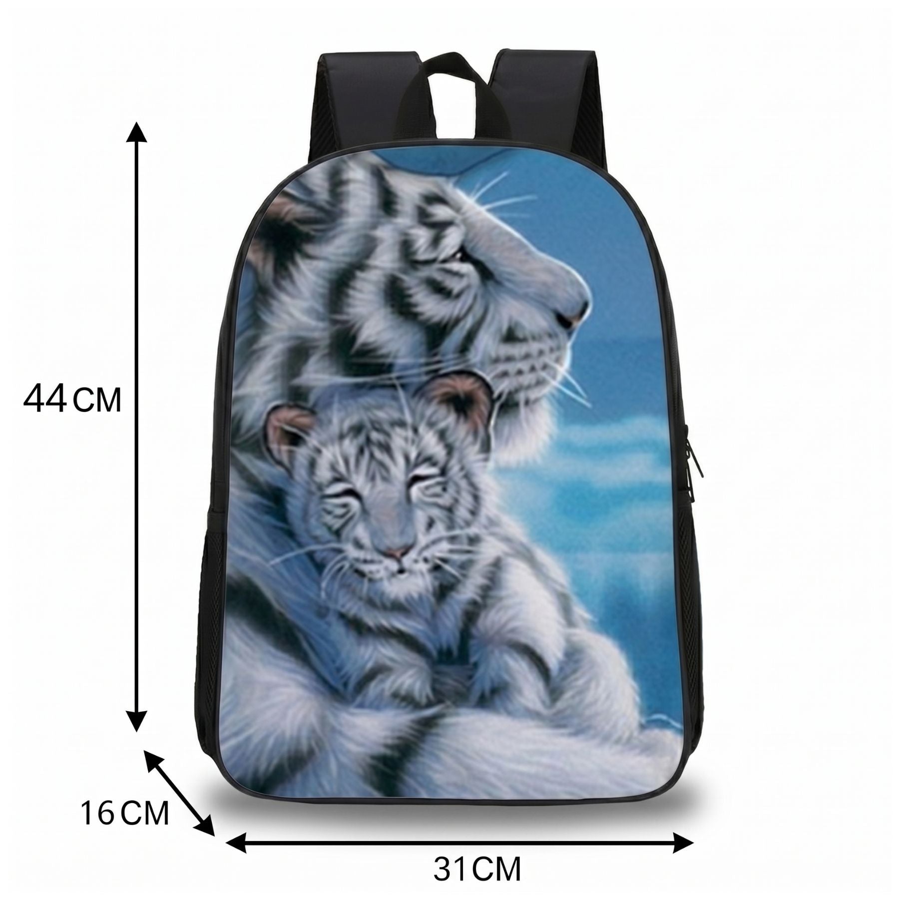 Sac à dos tigre blanc protecteur | Ensemble 3 pièces (sac + bandoulière + trousse) | Nylon résistant