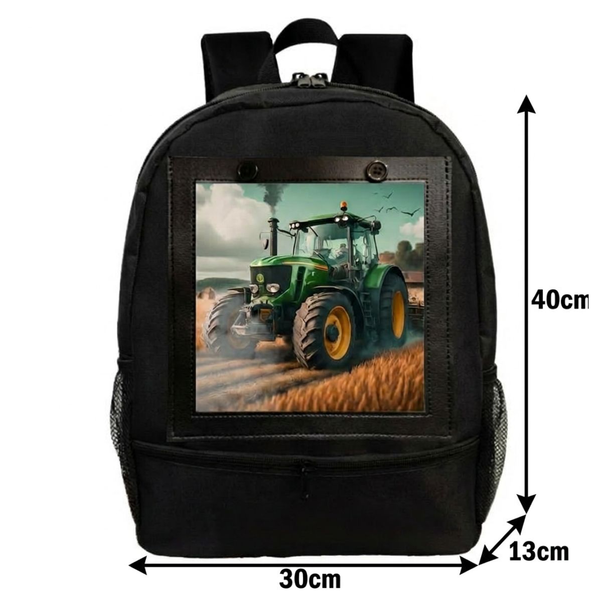Sac à dos tracteur vert | Polyester résistant | Bretelles confortables | Usage scolaire
