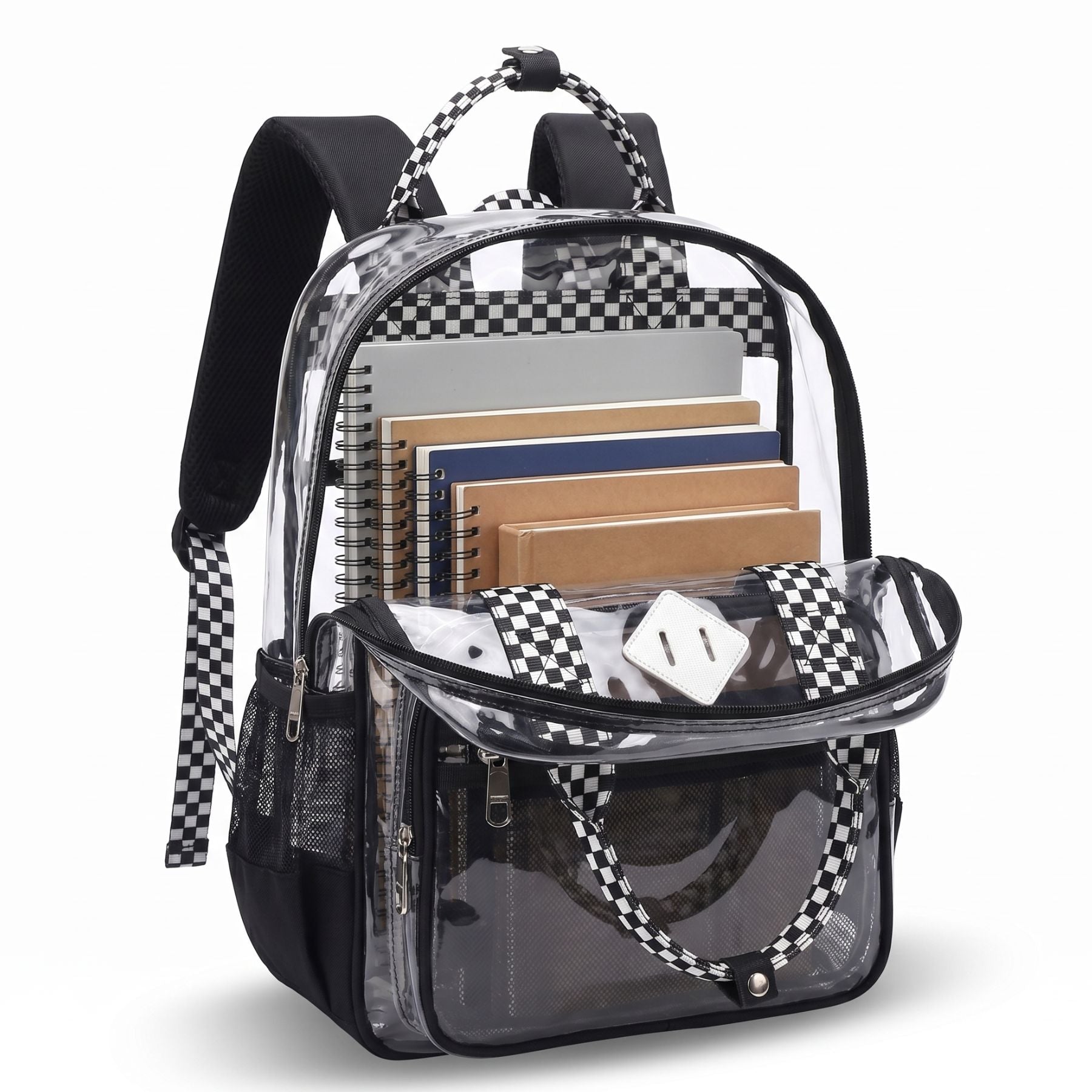 Cartable transparent damier | Grande capacité | PVC imperméable | Style tendance