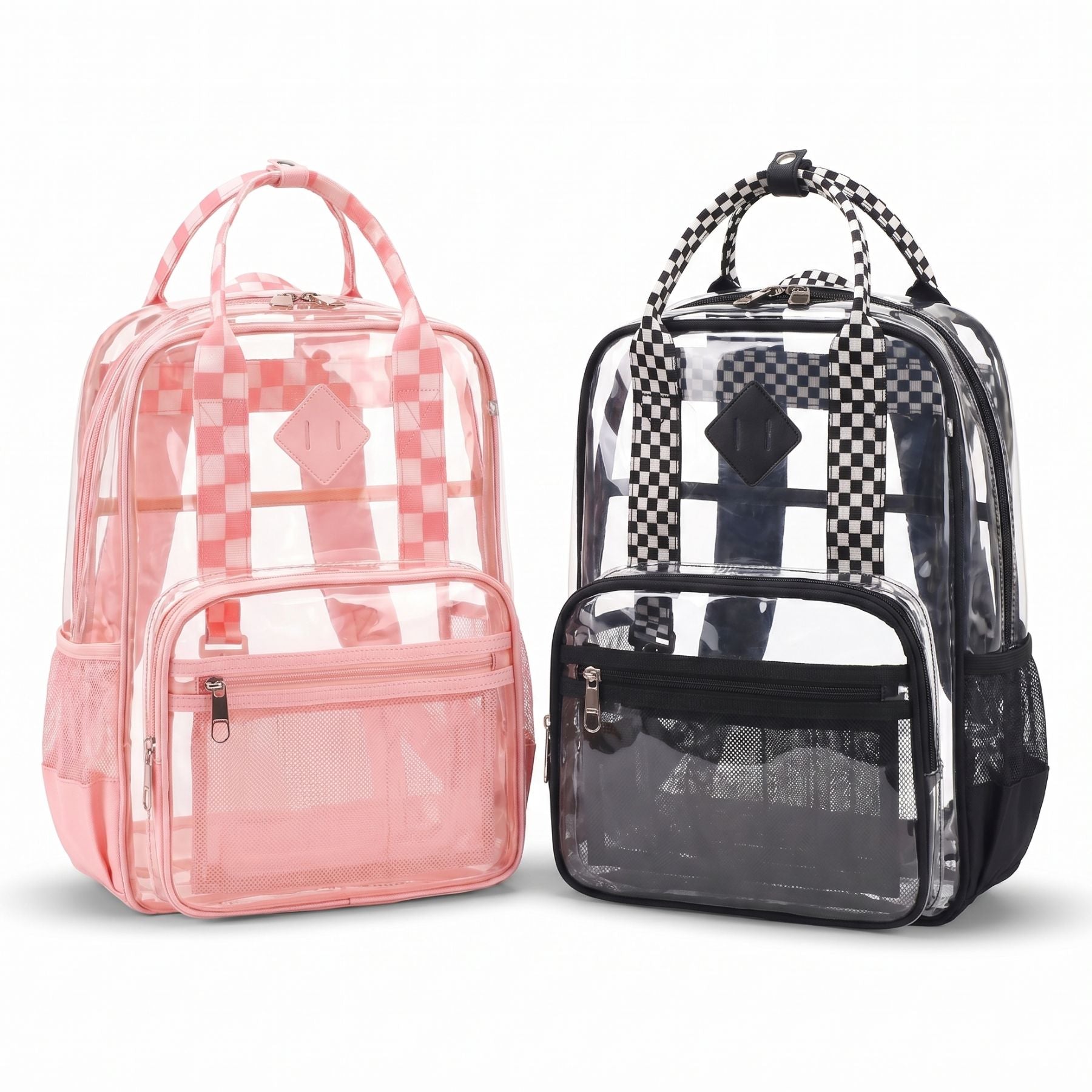 Cartable transparent damier | Grande capacité | PVC imperméable | Style tendance