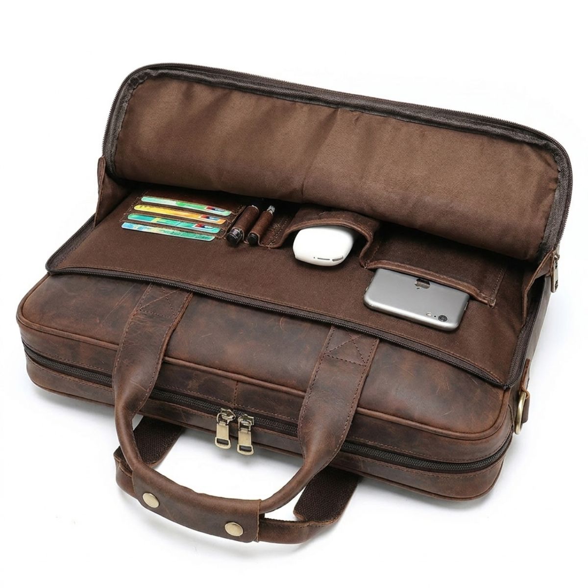 Cartable bandoulière homme | Multiples rangements | Cuir résistant