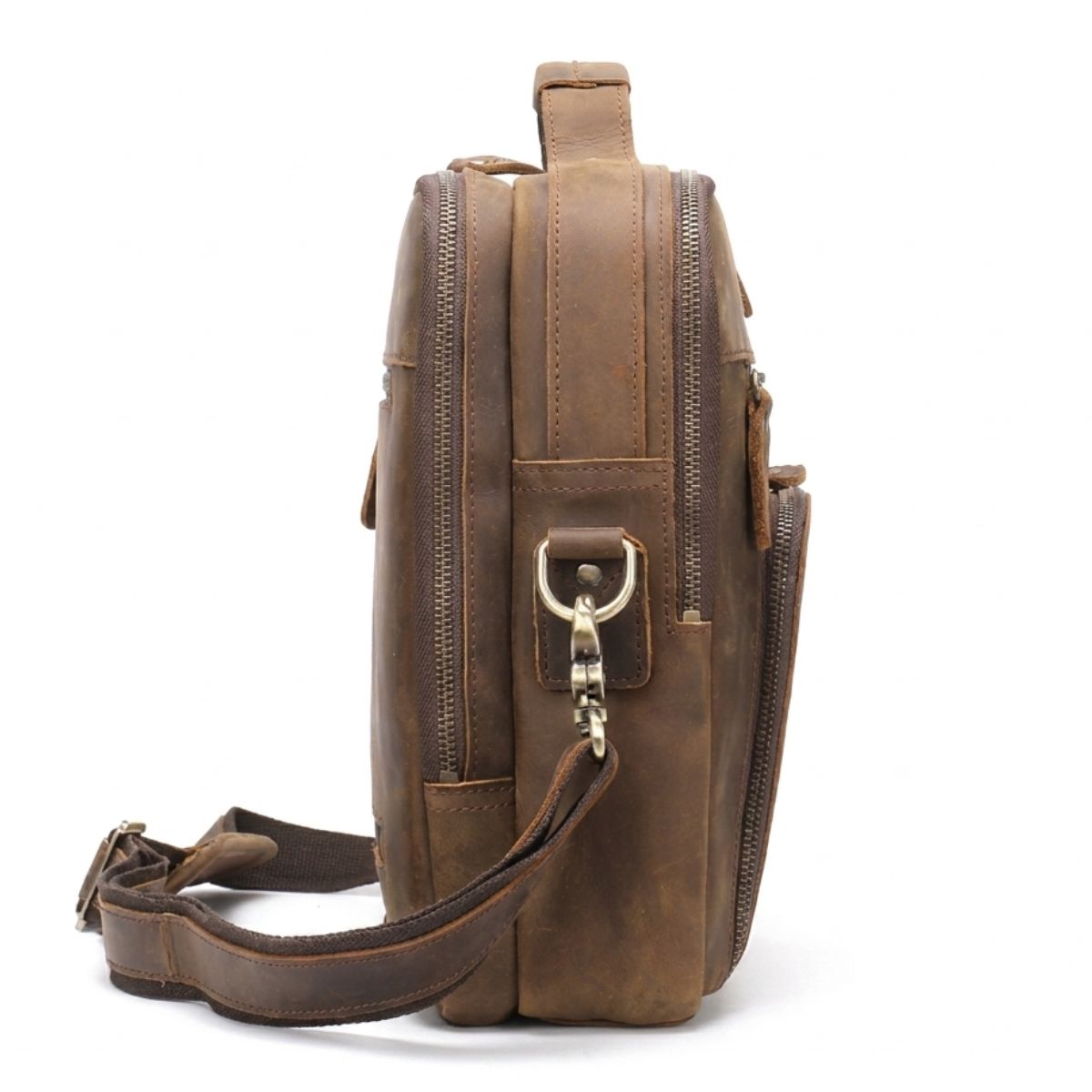 Sac bandoulière vintage homme | Compartiments multiples | Cuir véritable