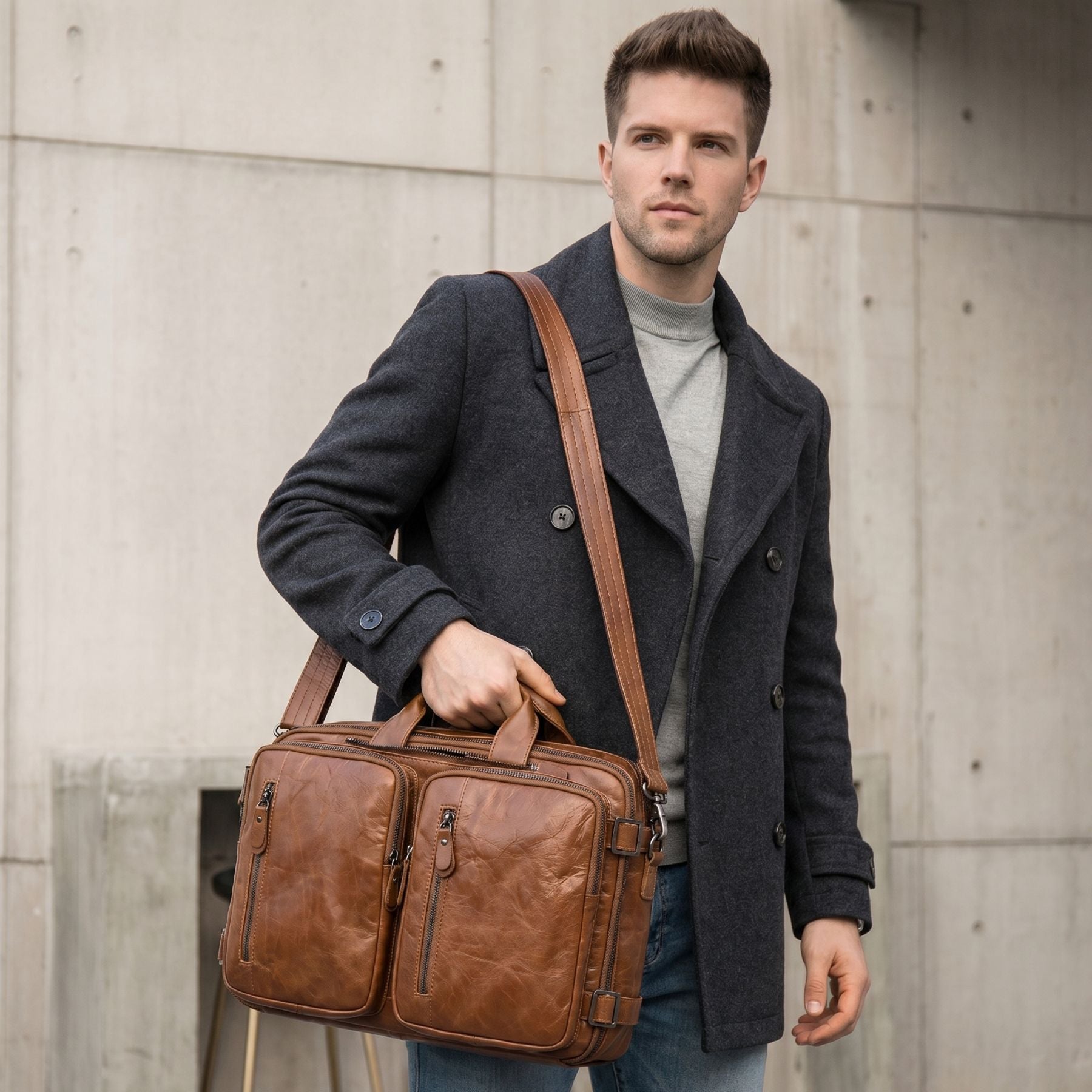 Sac business convertible pour homme | Multifonction (Porté à la main, au dos et à l'épaule) | Cuir résistant