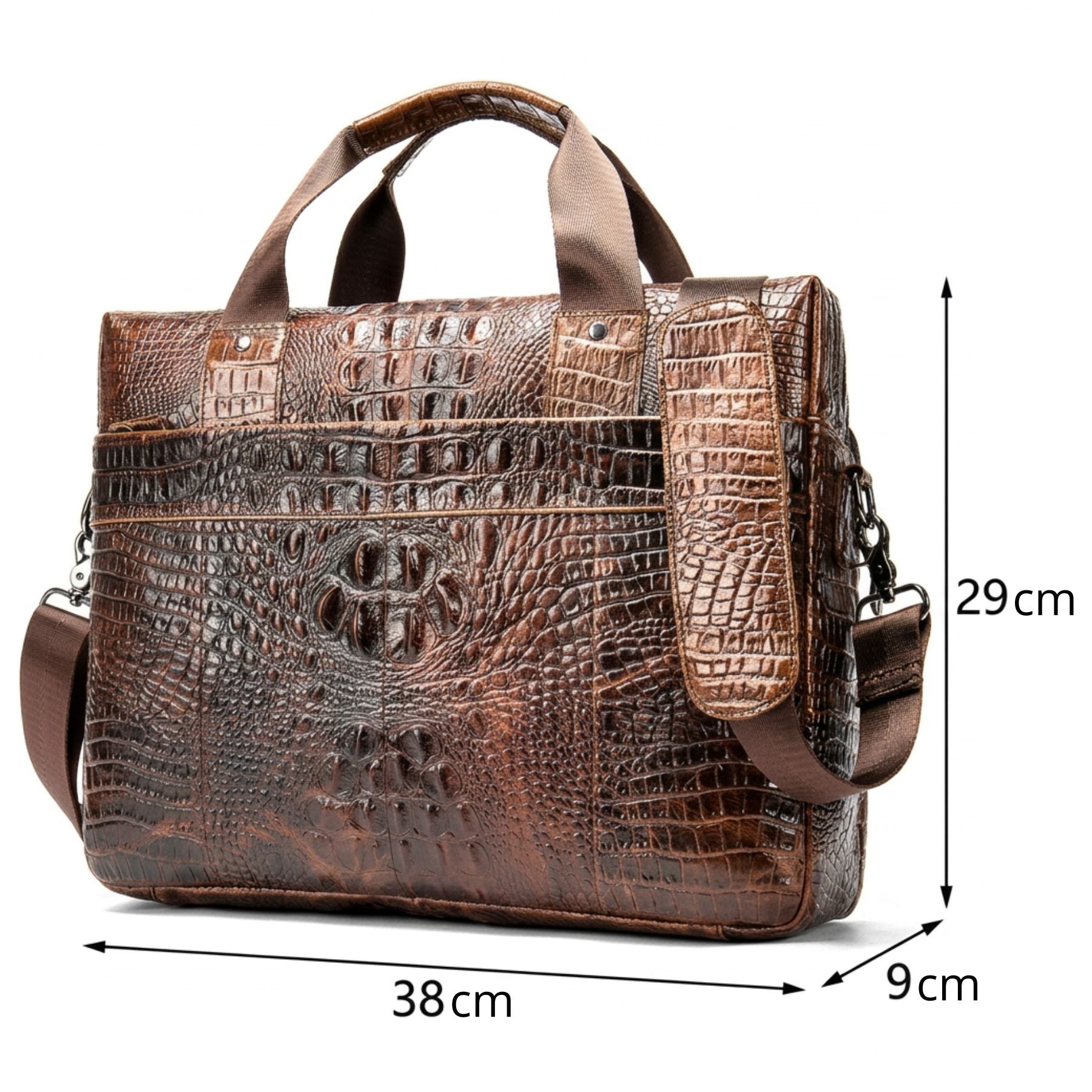 Sac business peau de crocodile pour homme et femme | Compatible PC 14 pouces | Grande capacité | Cuir véritable résistant