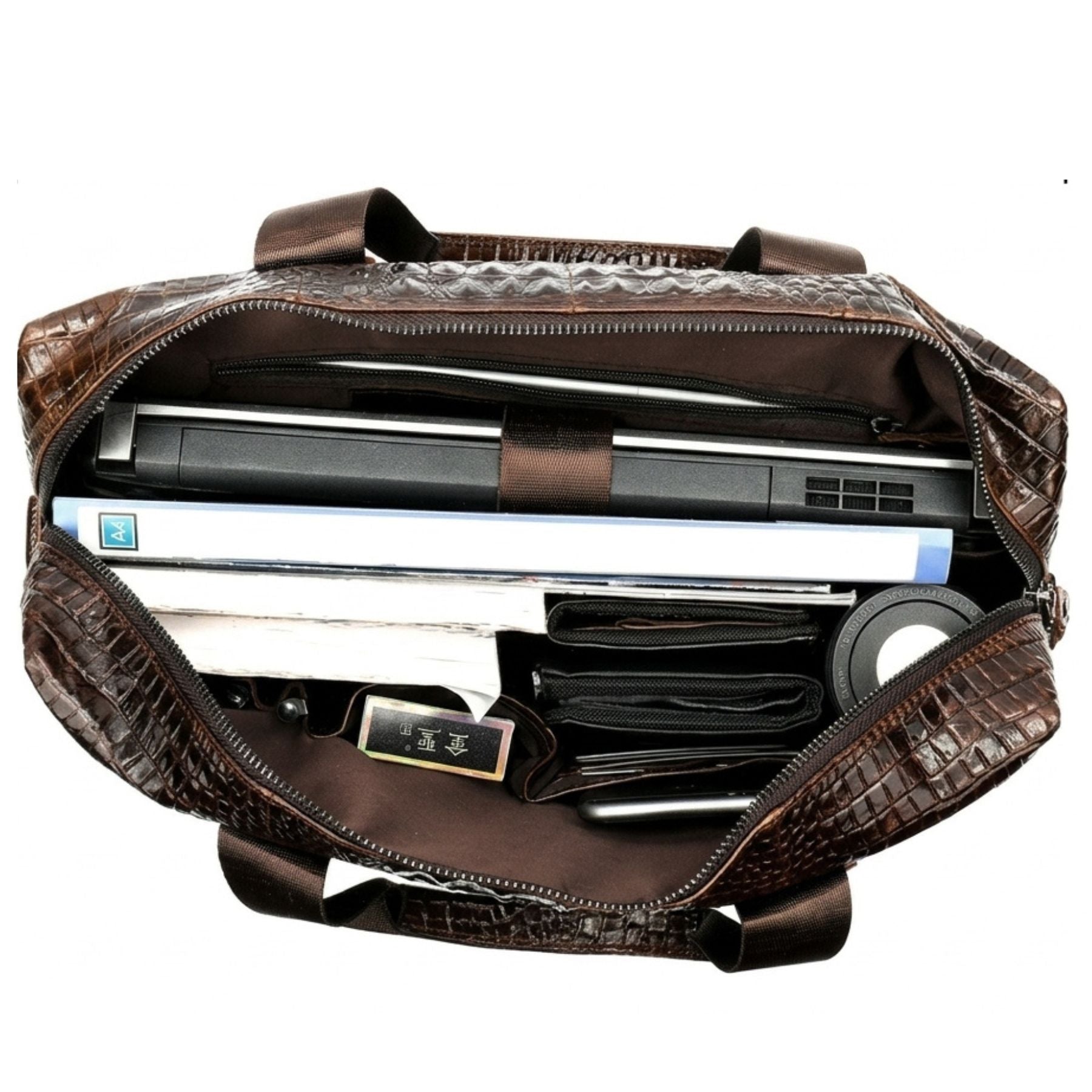 Sac business peau de crocodile pour homme et femme | Compatible PC 14 pouces | Grande capacité | Cuir véritable résistant