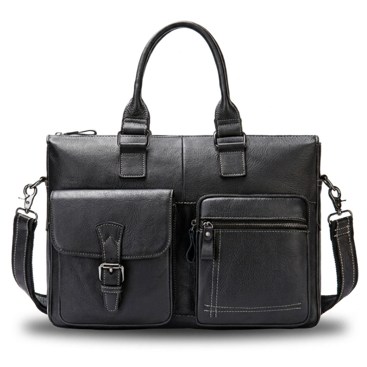 Sac business vintage | Multiples poches zippées | Cuir résistant imperméable