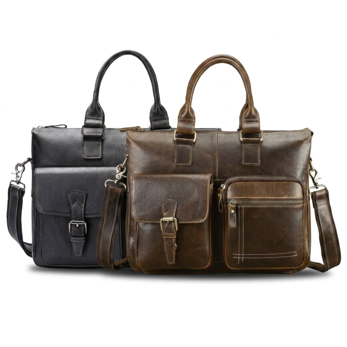 Sac business vintage | Multiples poches zippées | Cuir résistant imperméable