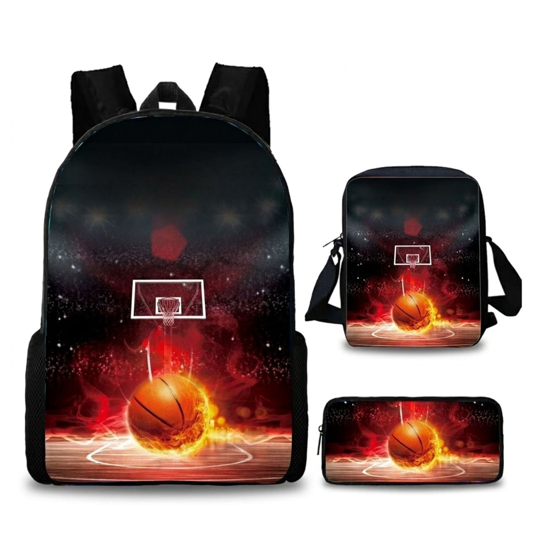 Sac scolaire basketball | Kit 3 pièces (Sac à Dos + Bandoulière + Trousse)| Tissu Oxford résistant