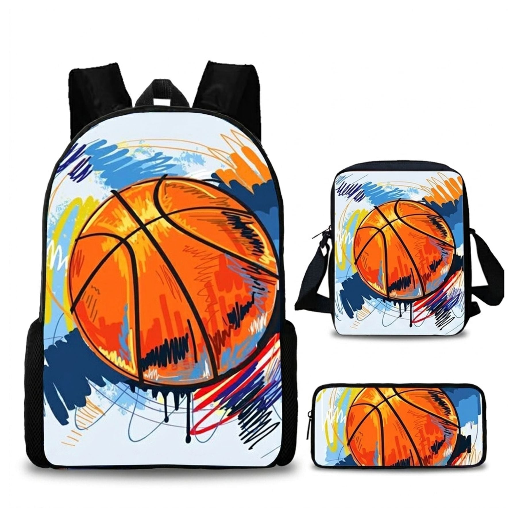 Sac scolaire basketball | Kit 3 pièces (Sac à Dos + Bandoulière + Trousse)| Tissu Oxford résistant
